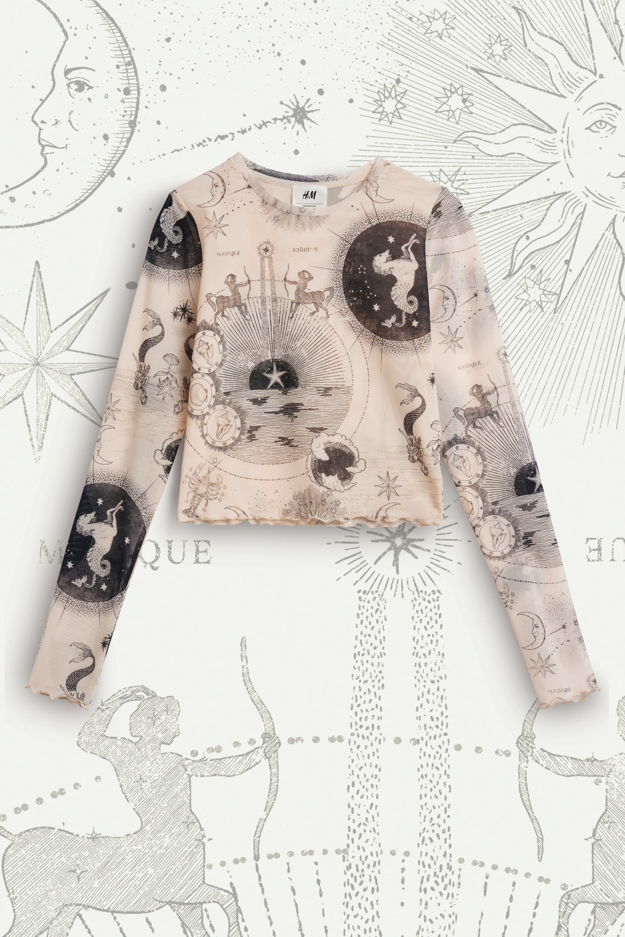 View larger image: Printed Mesh Top - Cream/zodiac symbols - Kids | H&M US 1