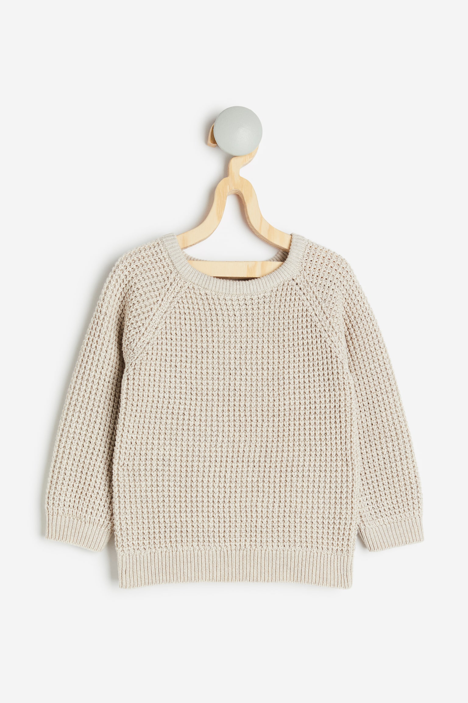 Waffle Knit Cotton Sweater - Light greige/Navy blue - 1