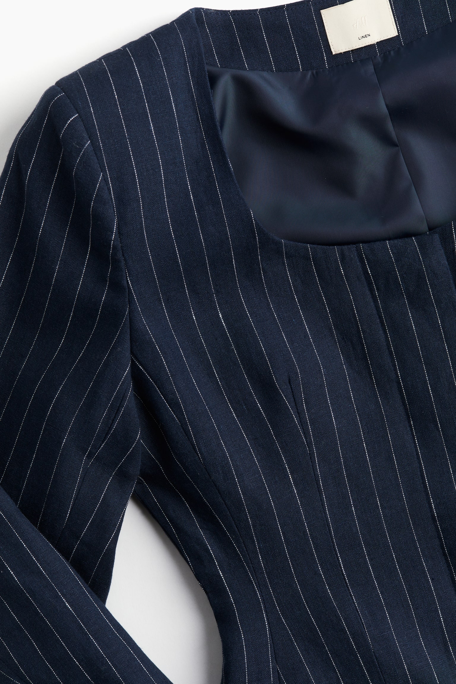 Waisted Linen Blazer - Navy blue/Pinstripe - 8