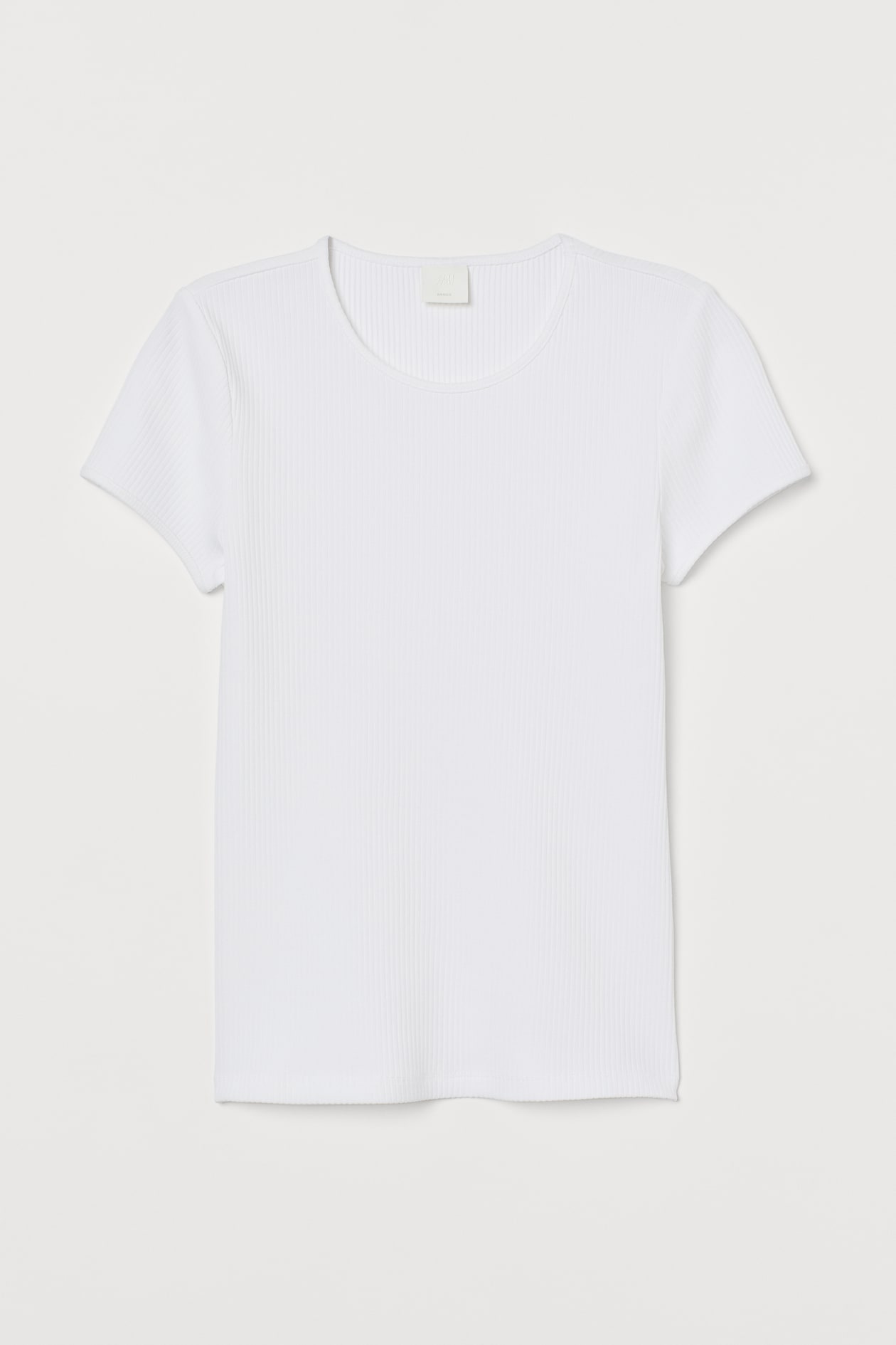 Ribbed T-shirt - Round neck - Short sleeve - White - Ladies | H&M GB