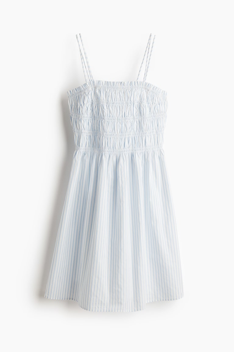 Women's White/light blue striped Smocked-Bodice Cotton Dress | H&M US Women's White/light blue striped Smocked-Bodice Cotton Dress | H&M US