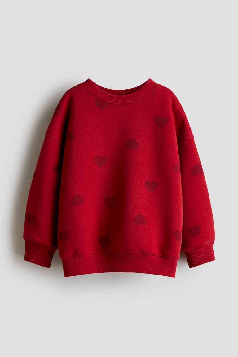 Oversized Brushed-Inside Sweatshirt Red/hearts Kids H&M US