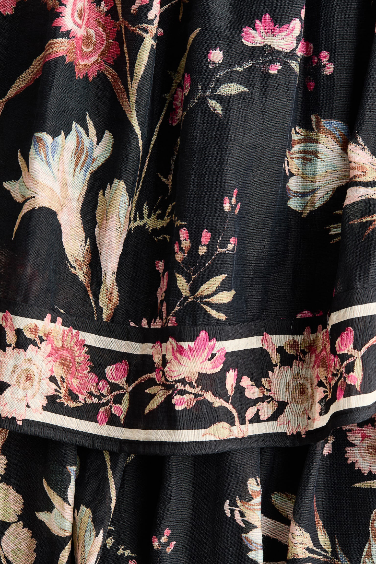 Tiered linen-blend dress - Black/Floral - 5