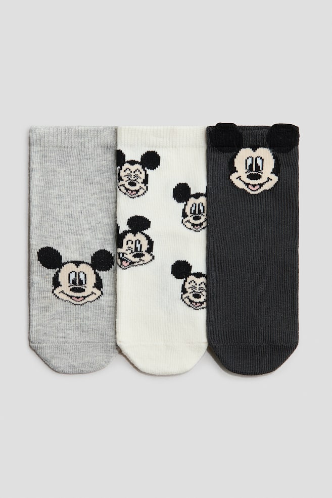 3-pack Motif-detail Socks - Gray/Mickey Mouse/Light pink/Minnie Mouse/Powder pink/Minnie Mouse - 1