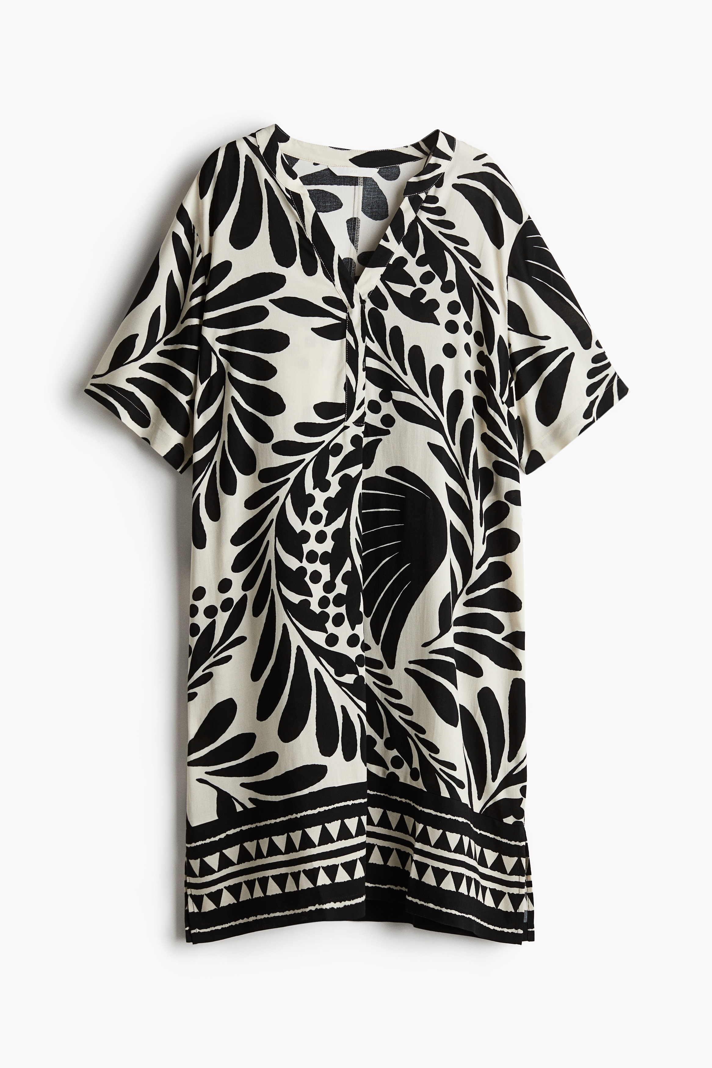 Robe tunique en viscose - Blanc/motif noir/Blanc/motif bleu/Beige/imprimé léopard/Crème/noir/fleuri/Vert/blanc/fleuri/Noir/Noir/à motif blanc/Vert kaki foncé