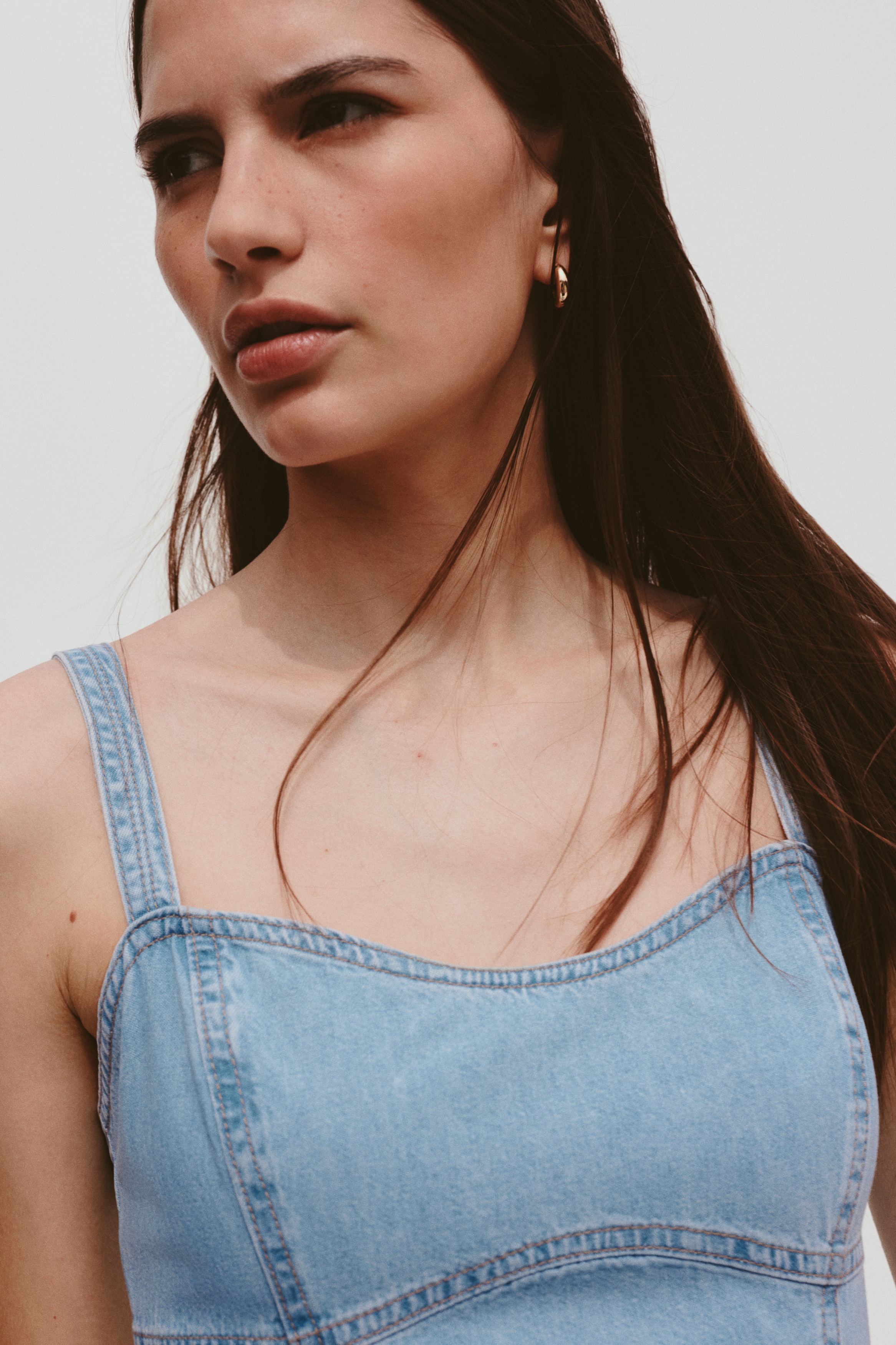 Flared-Skirt Denim Dress - thumbnail 8