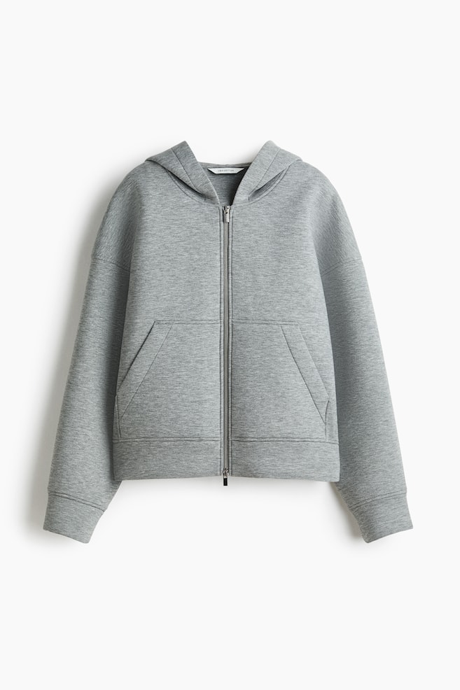 Felpa con cappuccio in tessuto tipo neoprene - Grigio mélange - 1
