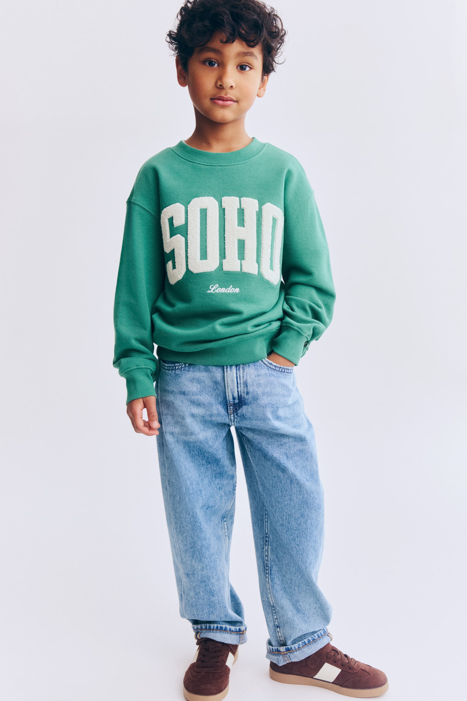 Детская толстовка H&M Printed crew-neck, цвет: Зелёный — фото 4