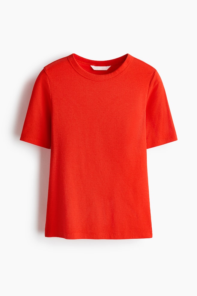 Ribbed T-Shirt - Bright red/Gray melange/Dark khaki green/Lilac/Cream - 1