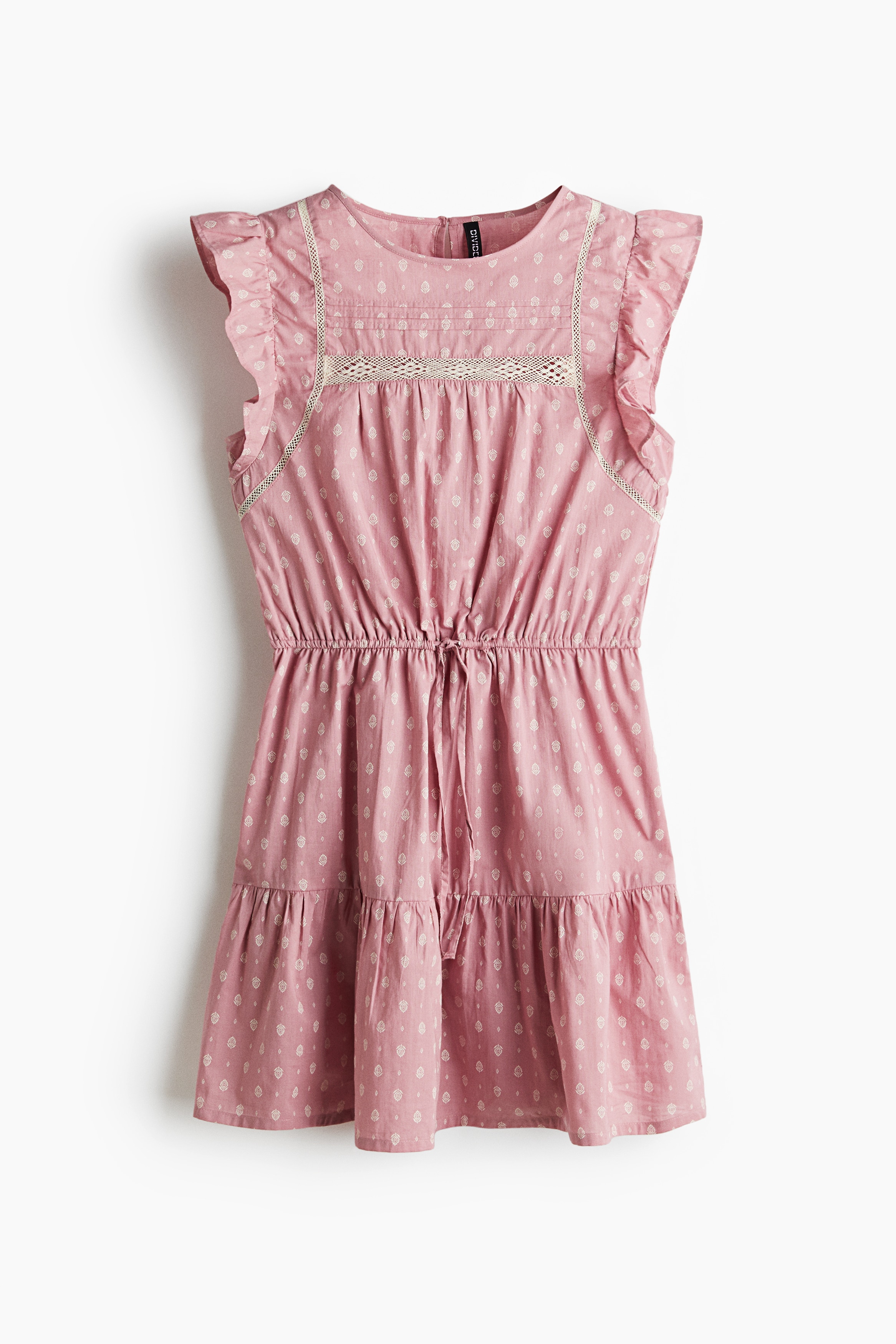 Lace-inset cotton dress - Pink/Patterned/Dark grey/Patterned