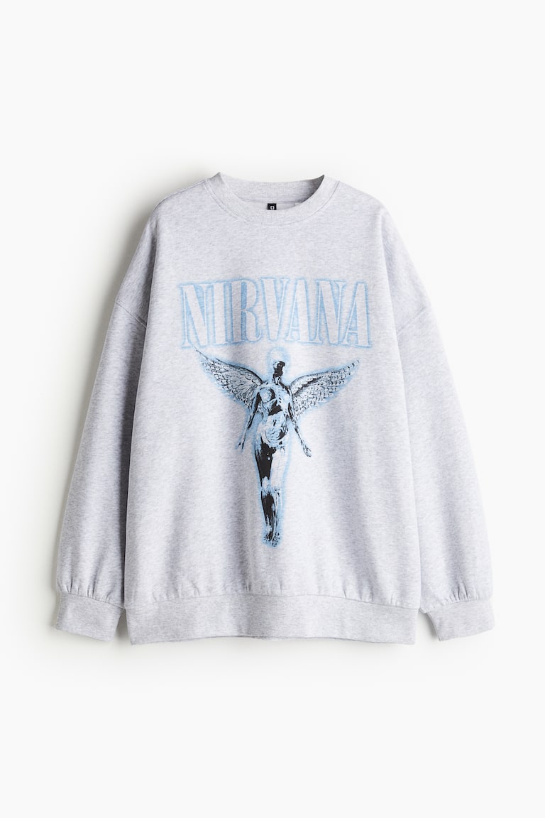 Oversized printed sweatshirt Light grey marl/Nirvana Ladies