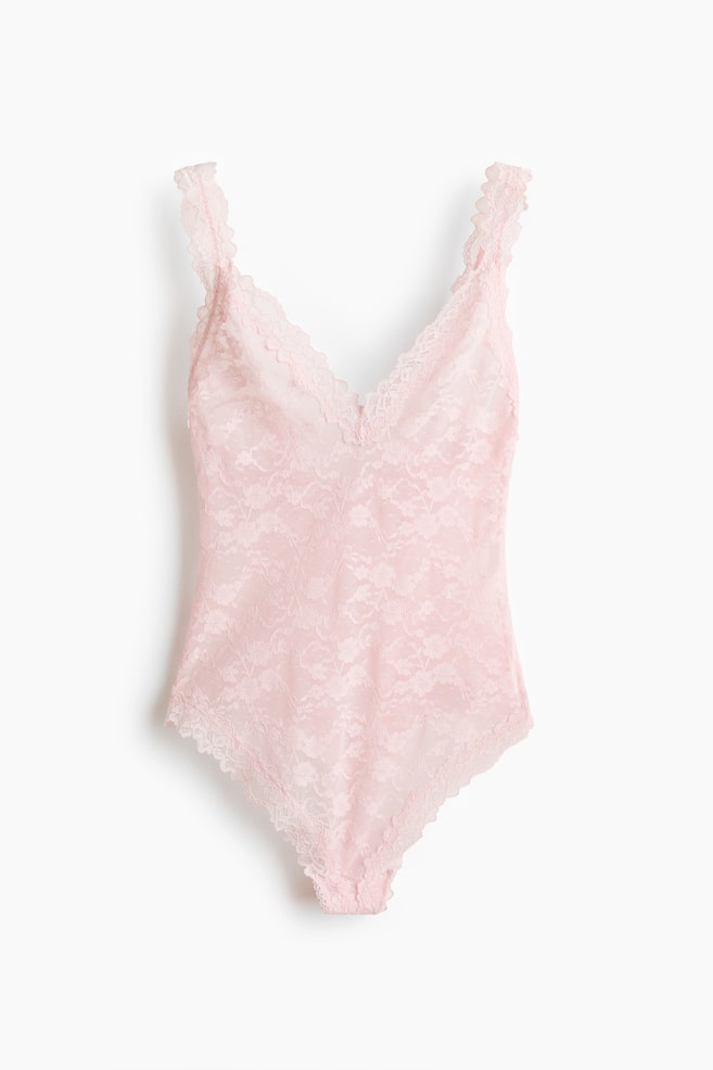 Lace thong body - Light pink/Black - 1