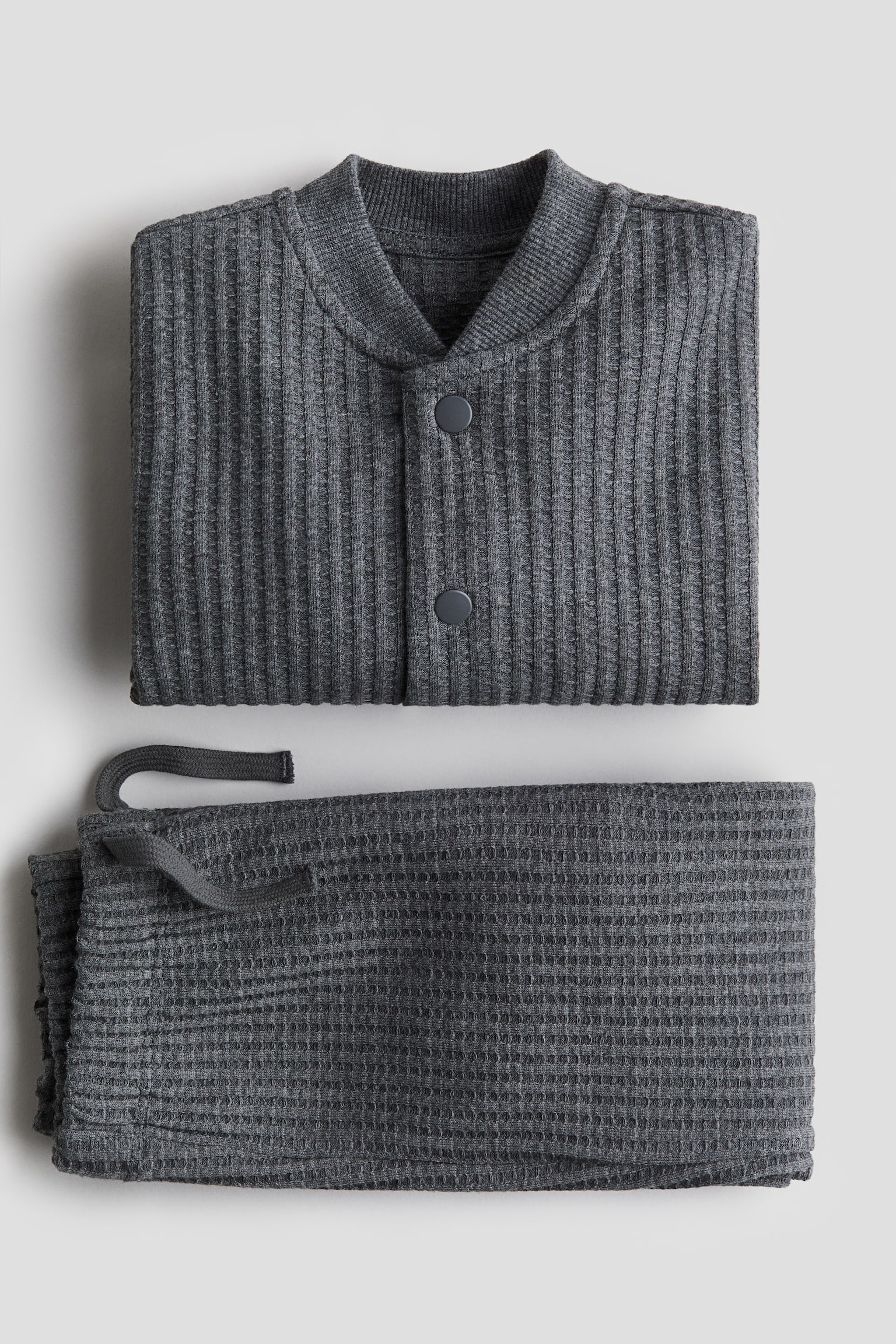 2-piece waffled jersey set - Dark grey/Light dusty green - 2