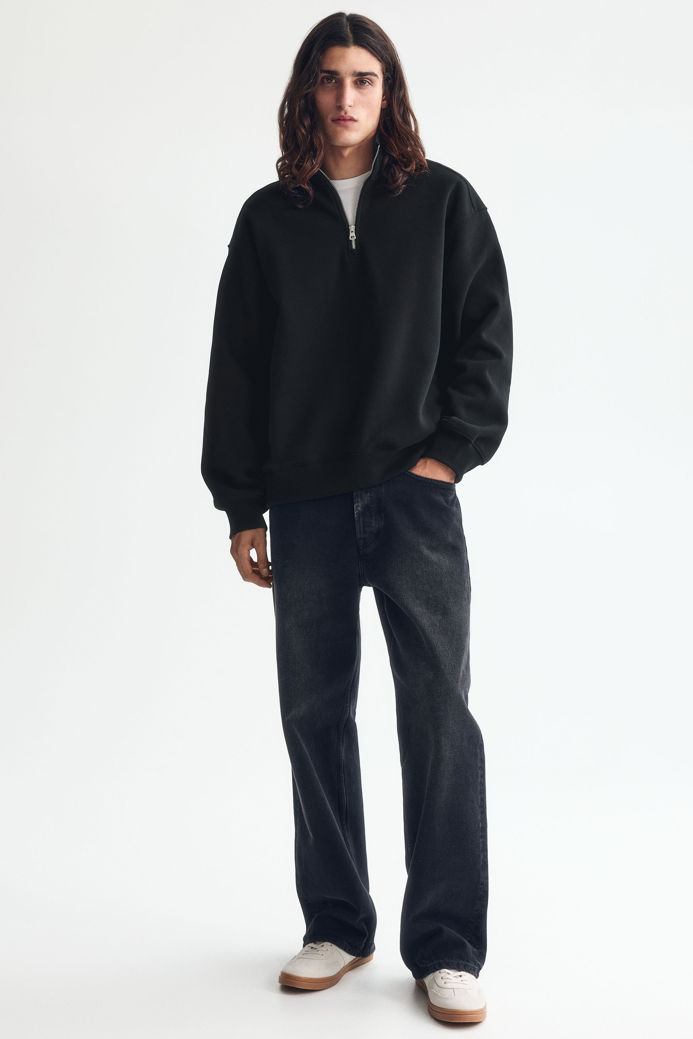 Men's Khaki green Loose Fit Half-Zip Sweatshirt | H&M US