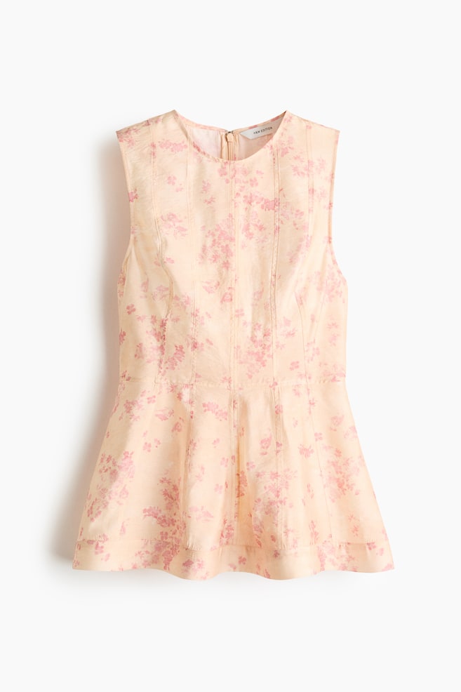Sleeveless Peplum Top - Peach/floral - 1