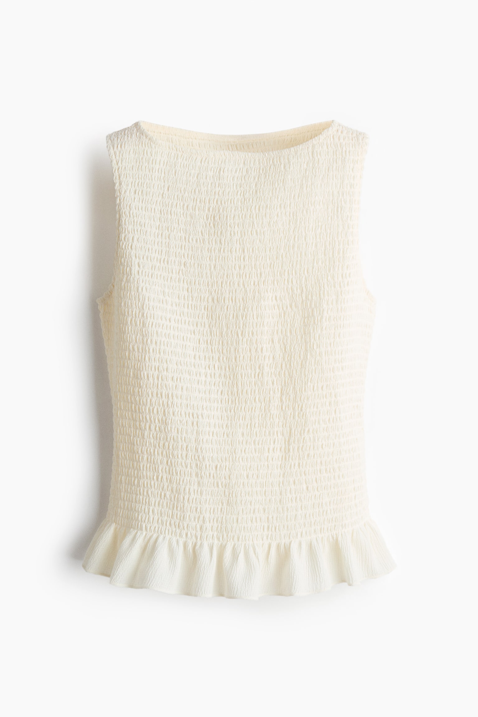 Smocked boat-neck top - Light beige/Pistachio green - 2