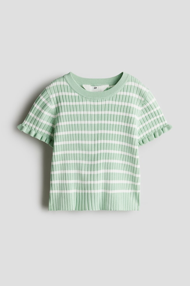 Shirt in Rippstrick - Hellgrün/Gestreift - 1