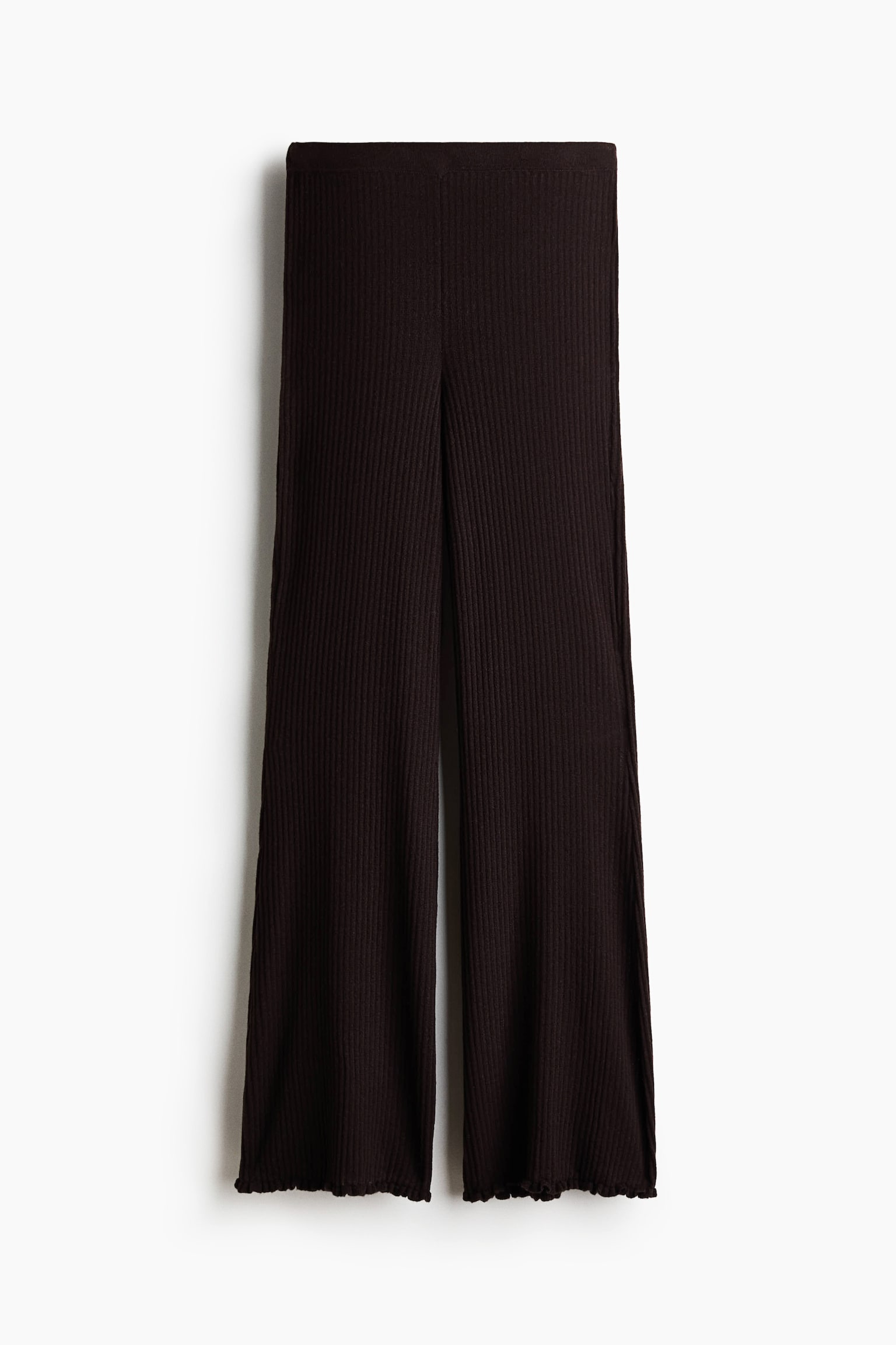 Flared rib-knit linen-blend trousers - Dark brown