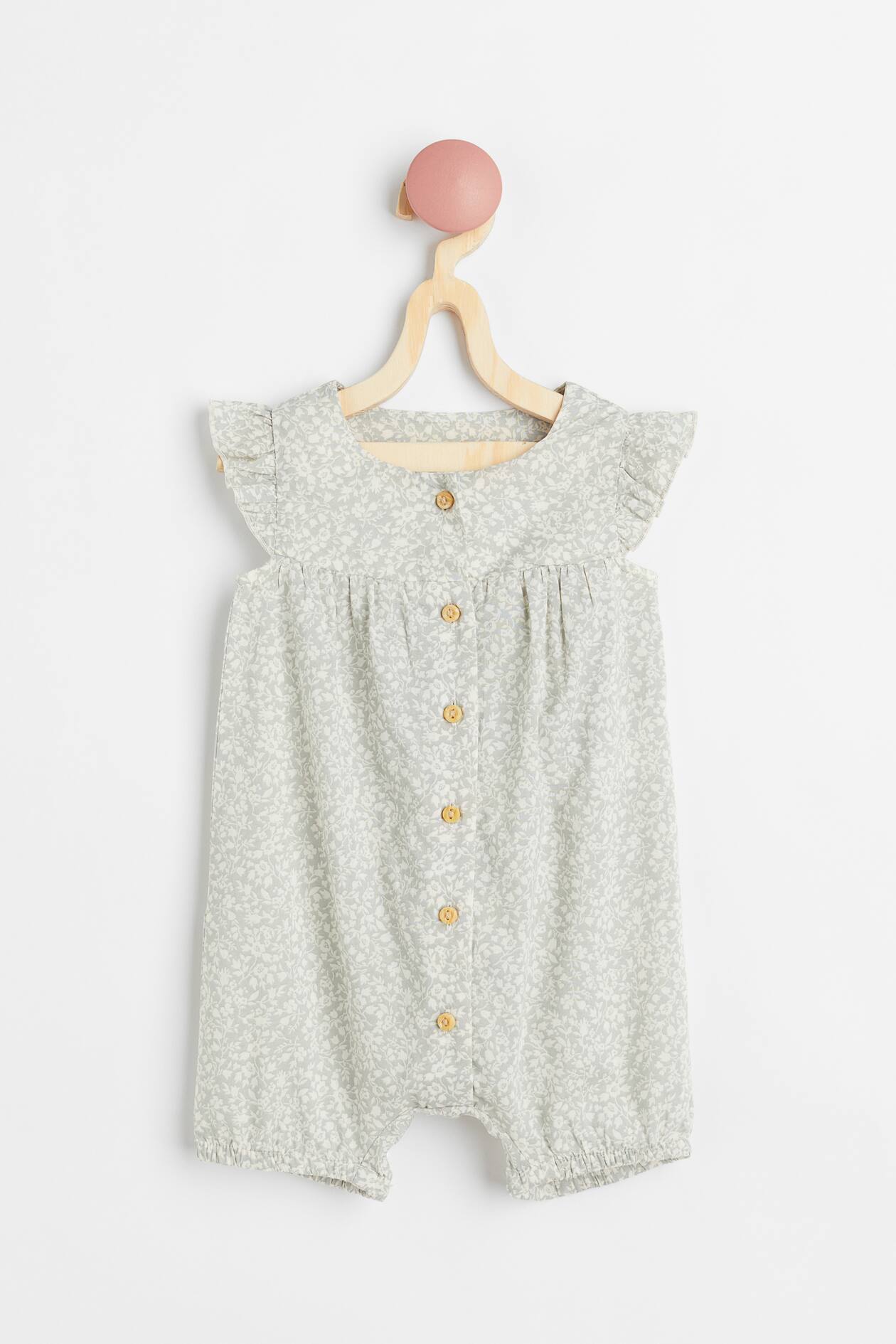 Cotton Romper Suit - Short sleeve - Short - Light gray-green/floral ...