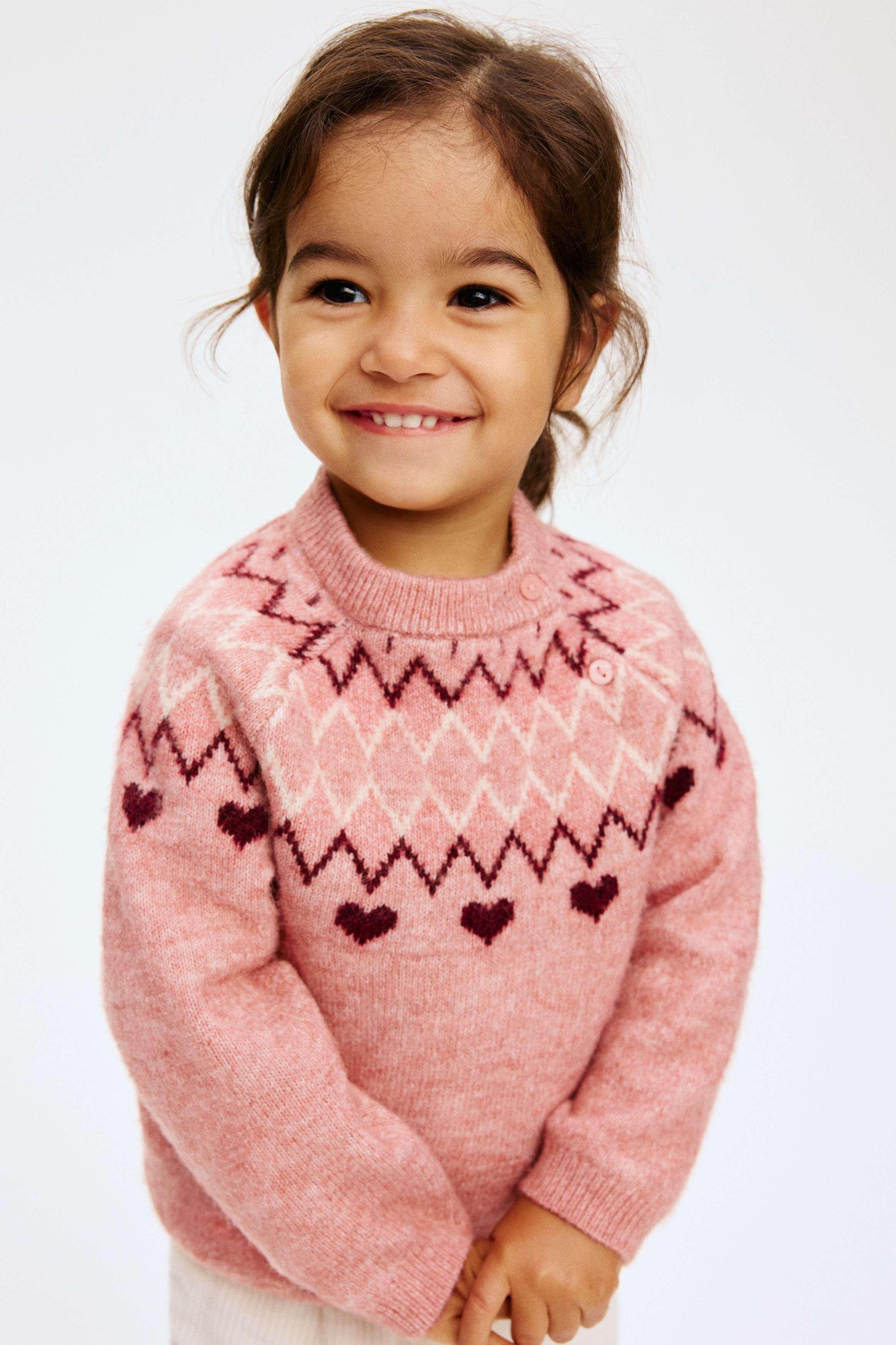 Pullover aus Jacquardstrick - Hellrosa/Herzen