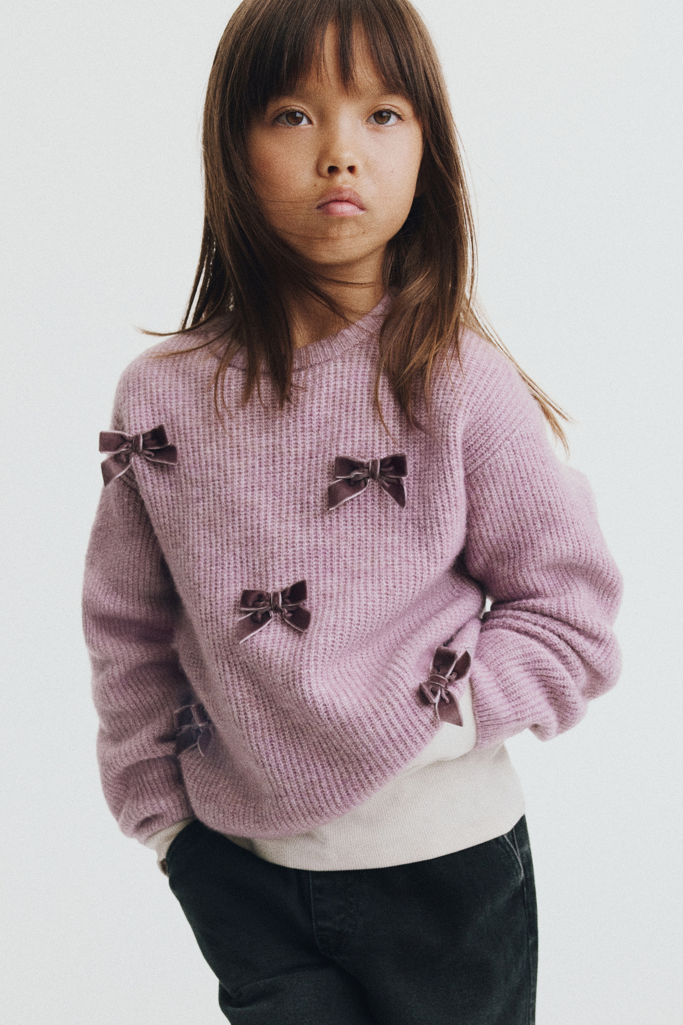 Appliquéd jumper - Dusty purple/Bows/Dark grey marl/Hearts/Light beige/Light pink