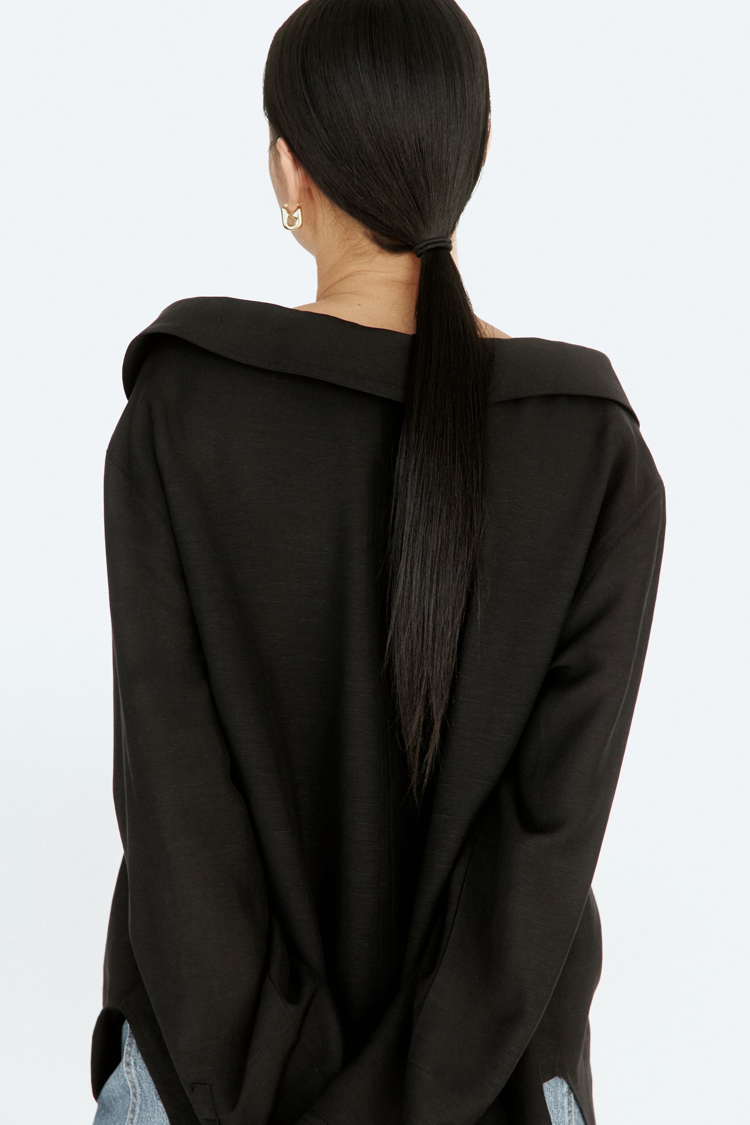 Linen-blend off-the-shoulder shirt - Black - 6