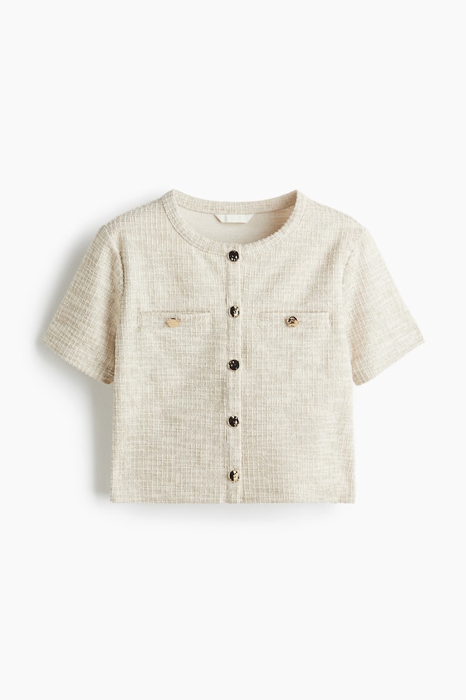Textured jersey cardigan - Light beige melange - 1