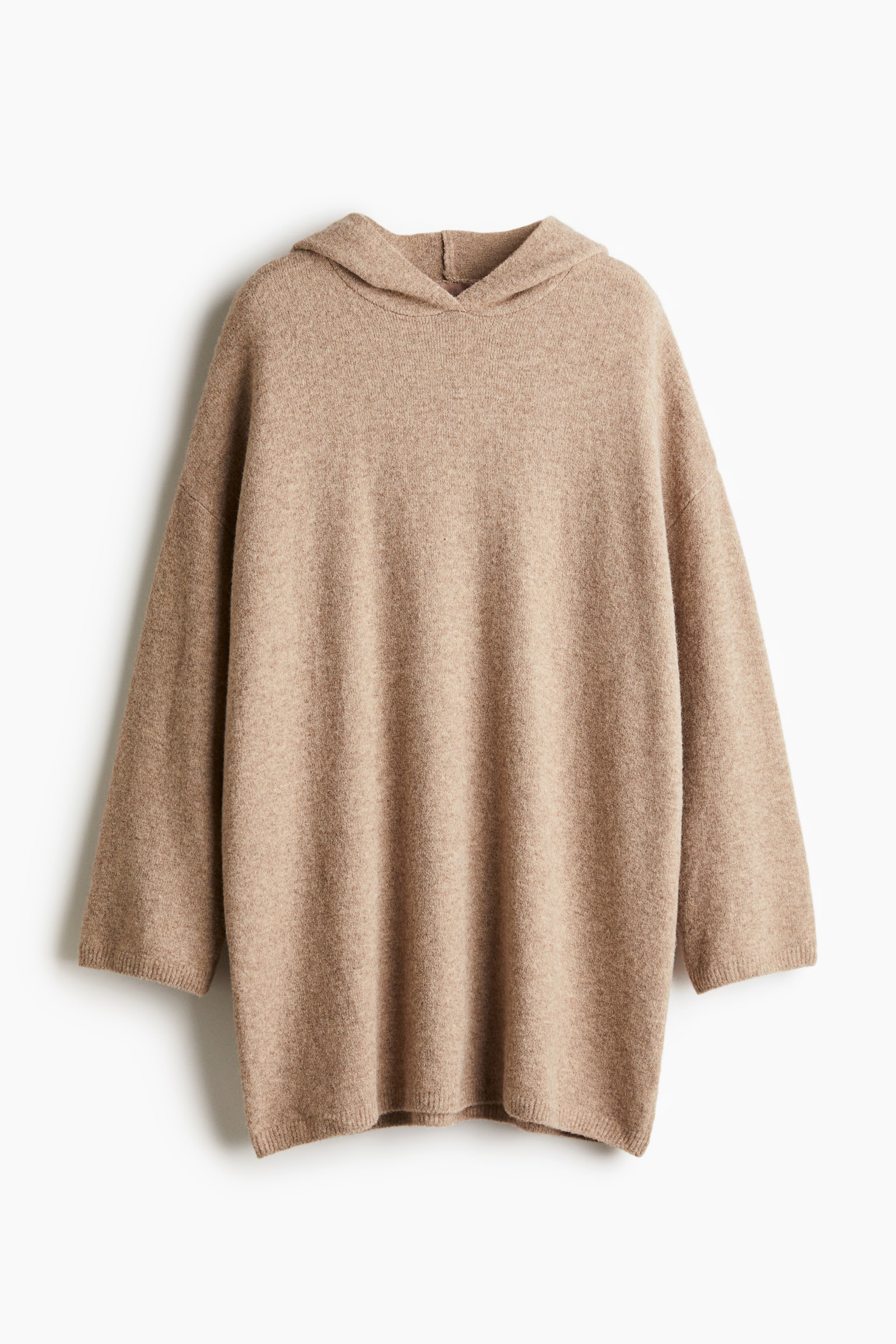 Hooded fine-knit dress - Beige marl - 2