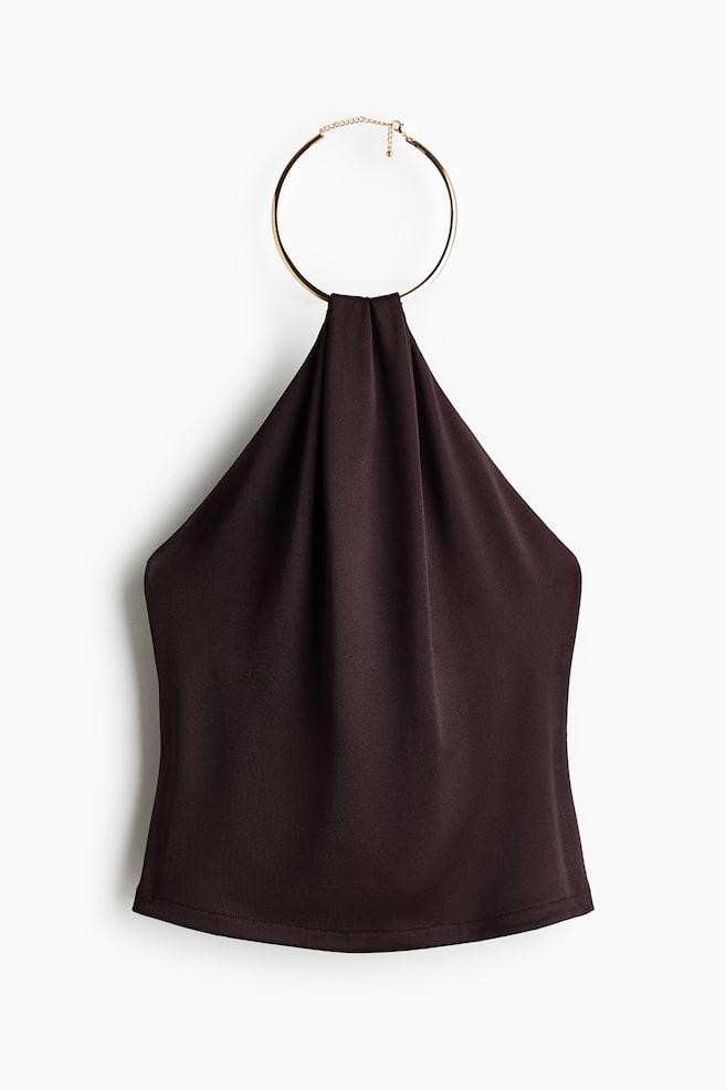 Top halter con detalle metálico tipo collar - Marrón oscuro - 1