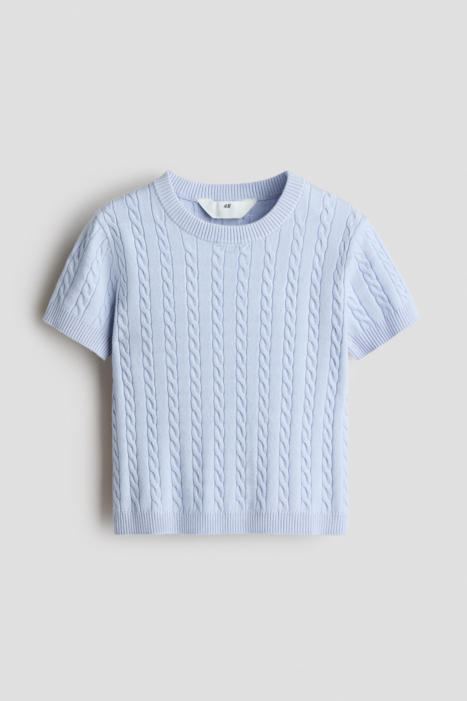 Short Cable-Knit Top - Light blue/Dark plum red