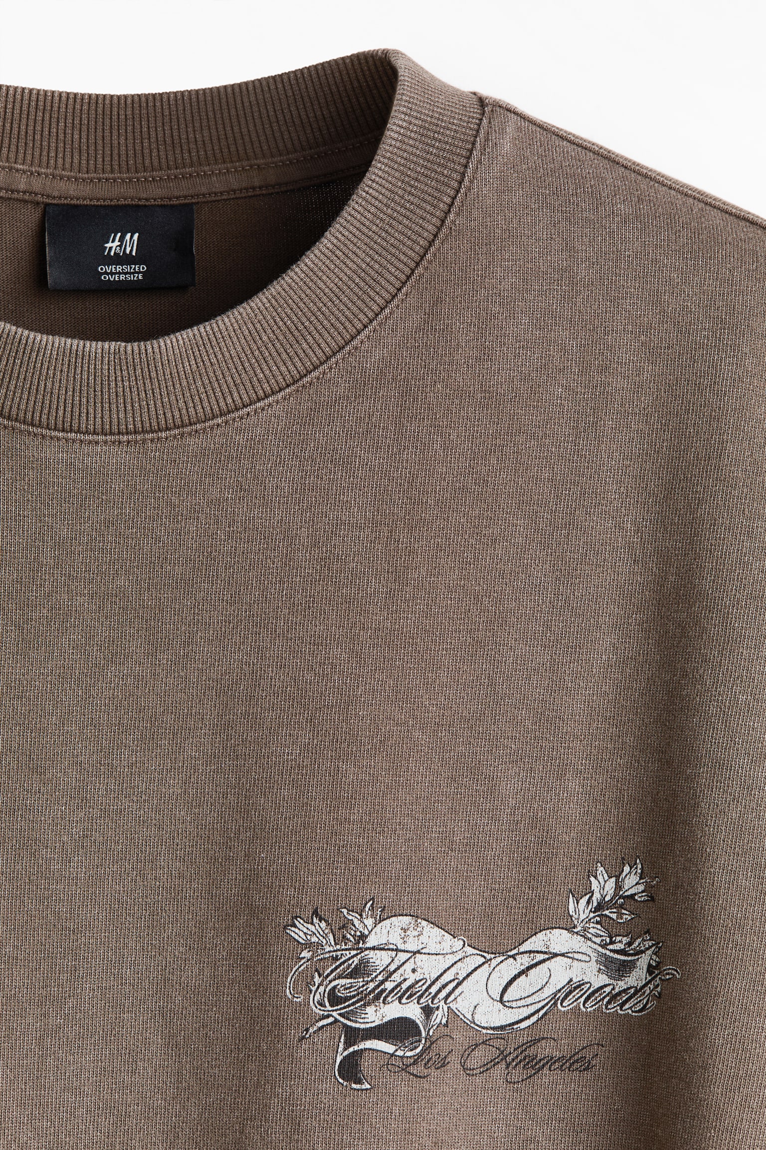 Мужская футболка H&M Oversized Boxy Printed Cotton, цвет: Тёмный серо-коричневый — фото 7