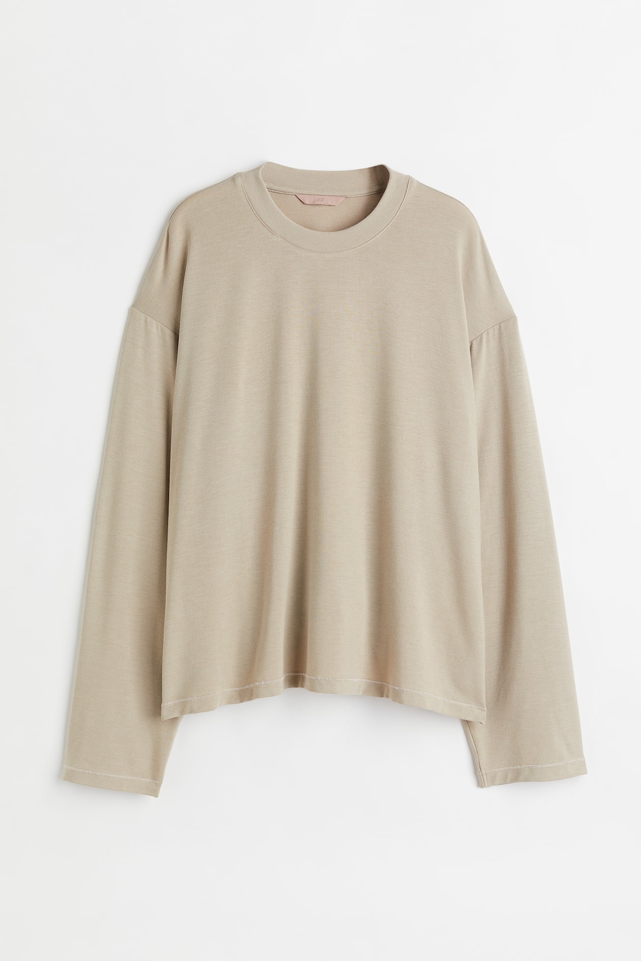 Long-sleeved Jersey Top - Round Neck - Long sleeve - Beige - Ladies | H ...