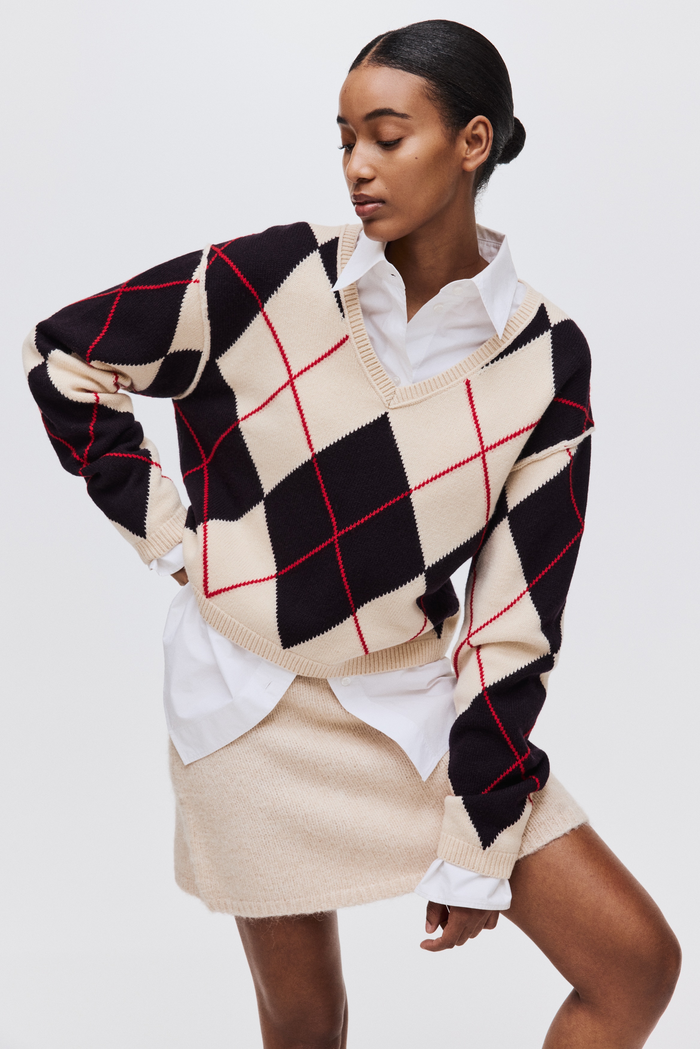 H & M - ニットミニスカート - ベージュ