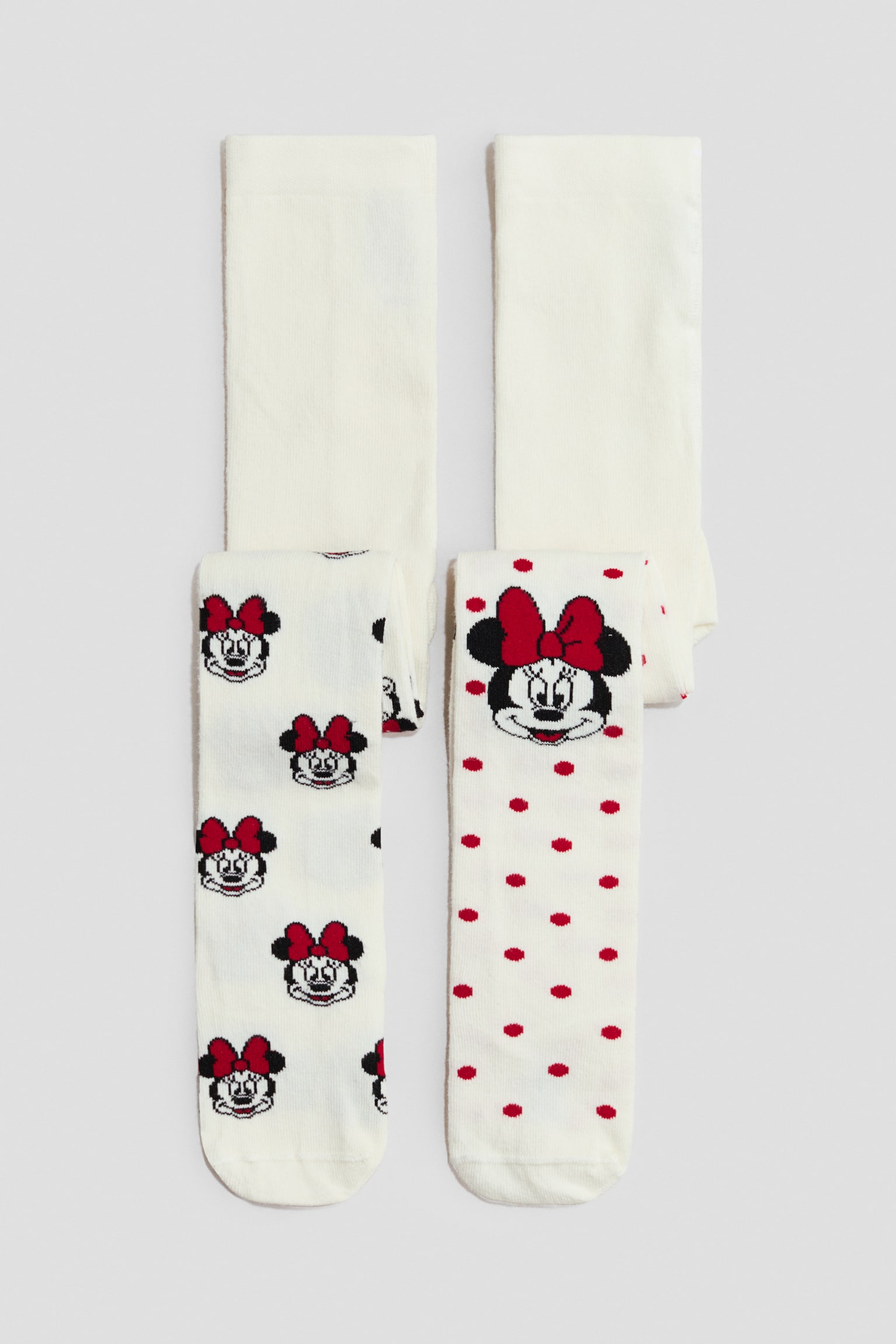 2 paria kirjoneulesukkahousuja - Valkoinen/Minni Hiiri/Vaaleansininen/Lilo & Stitch/Punainen/Hello Kitty