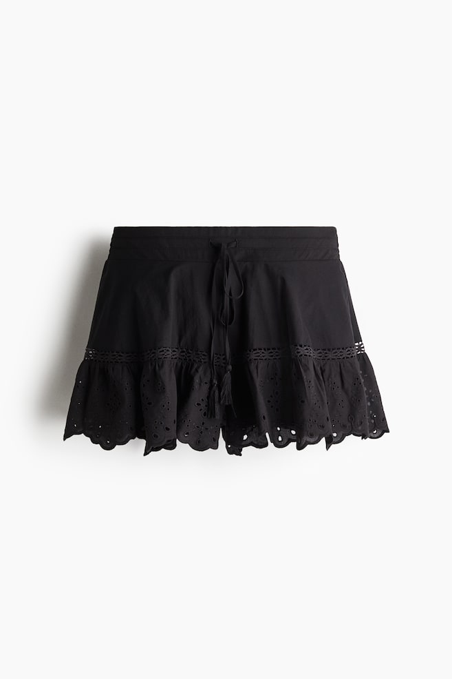 Broderie-anglaise drawstring shorts - Black - 1