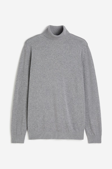 Slim Fit Fine-knit Turtleneck Sweater - Turtleneck - Long sleeve - Gray ...