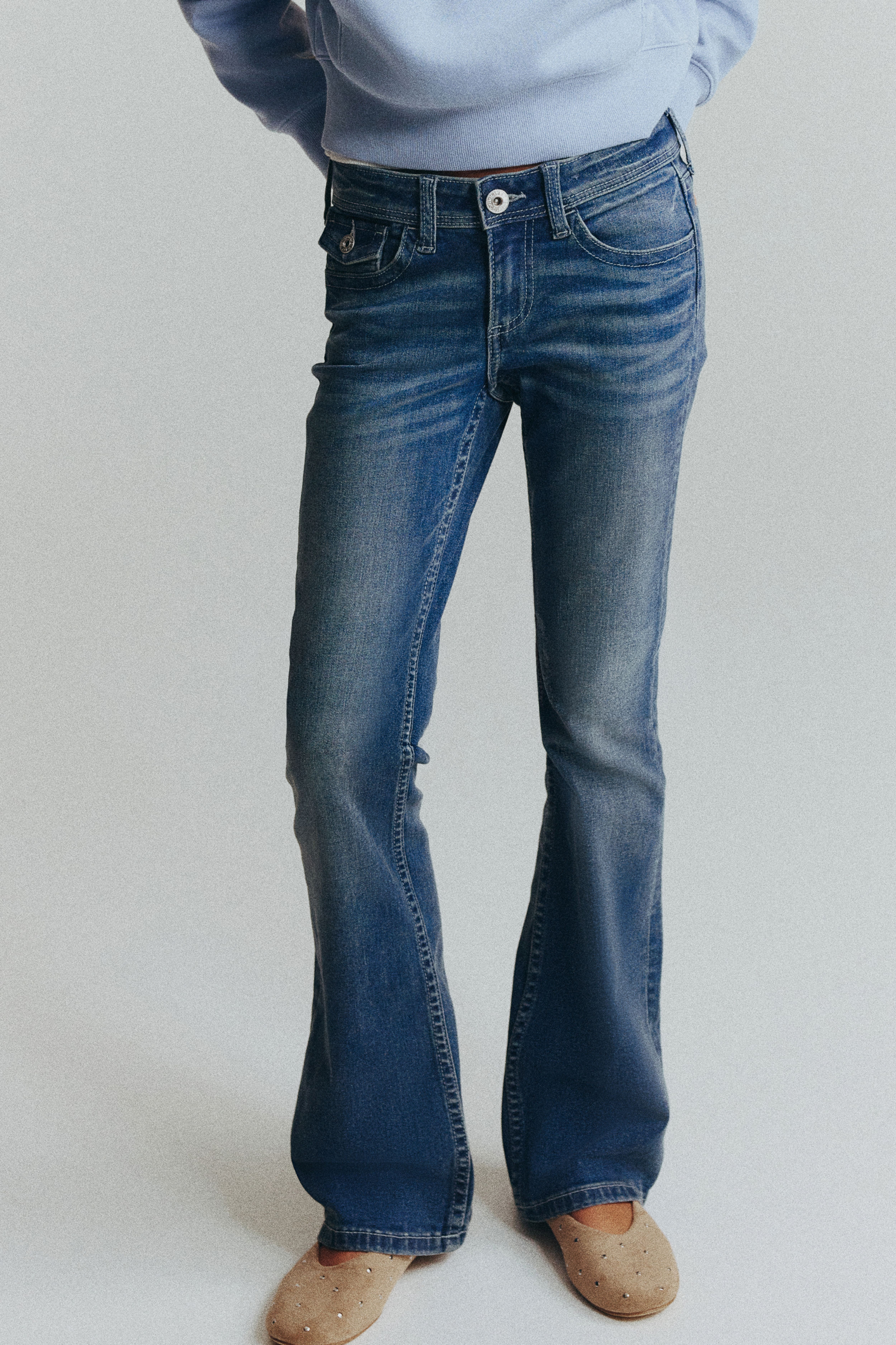 Embroidered-Detail Flared Low Jeans