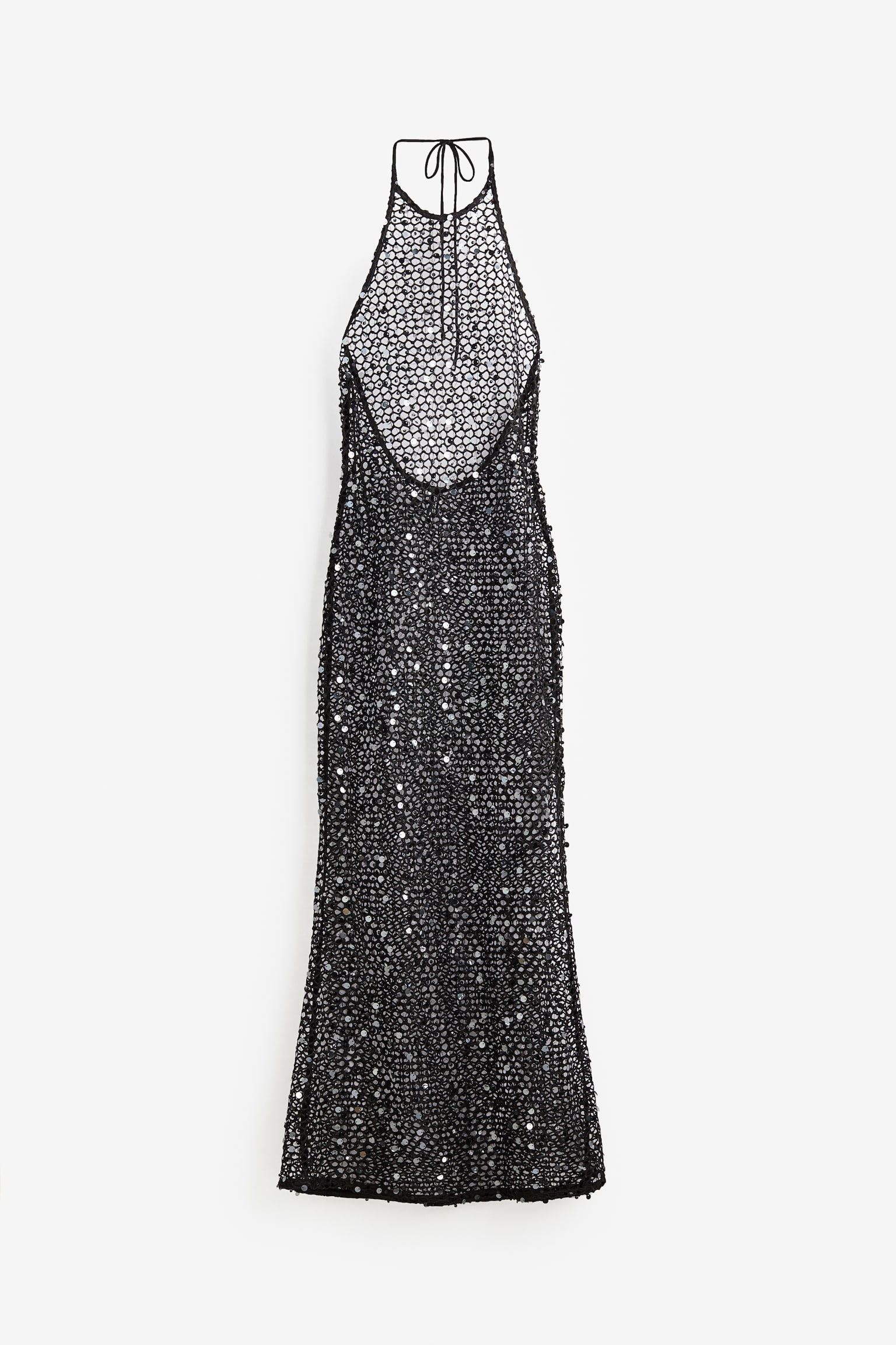 Sequin Fishnet Halterneck Dress - Black - 2