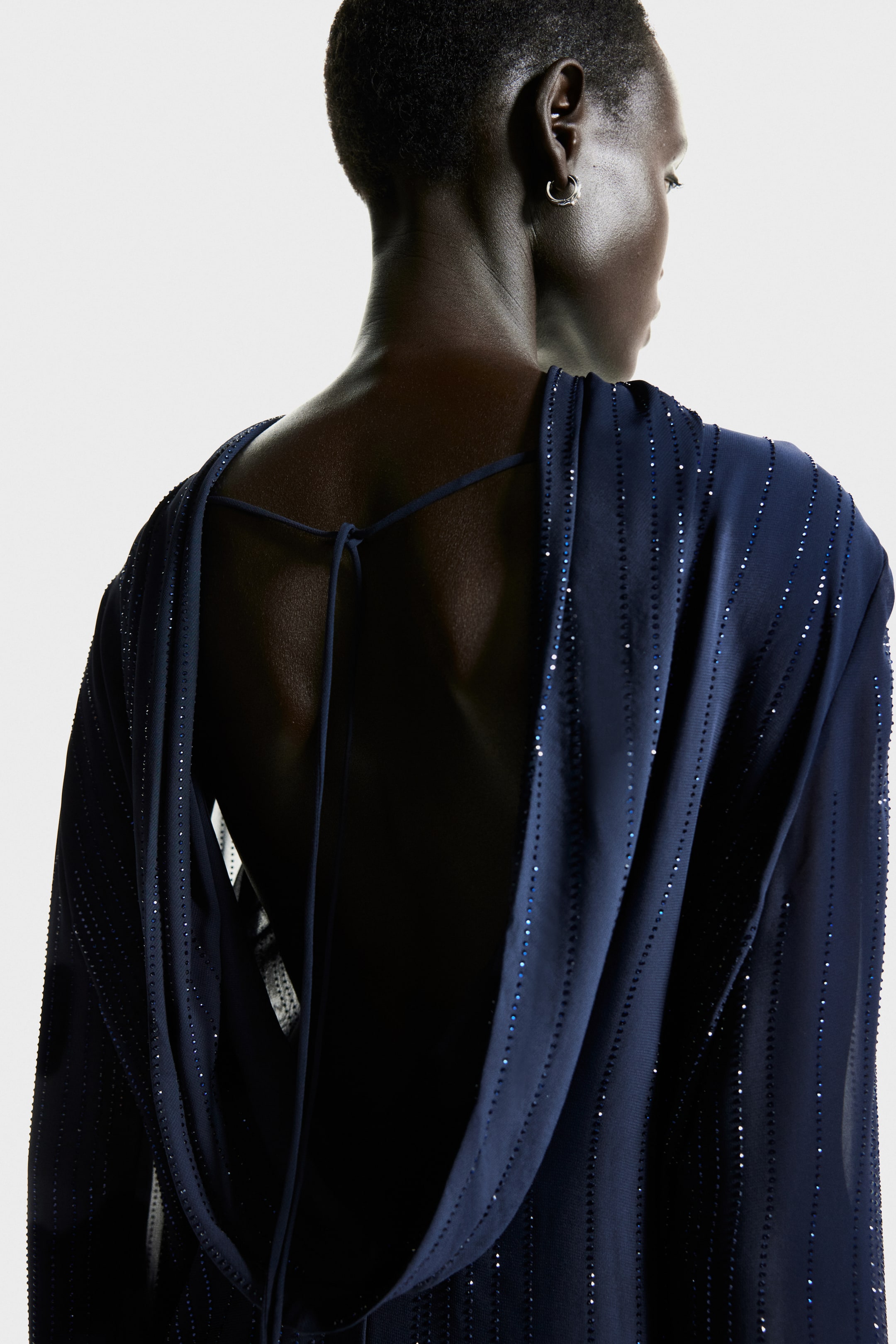 View larger image: Embellished cowl-back dress - Navy blue - Ladies | H&M IE 4