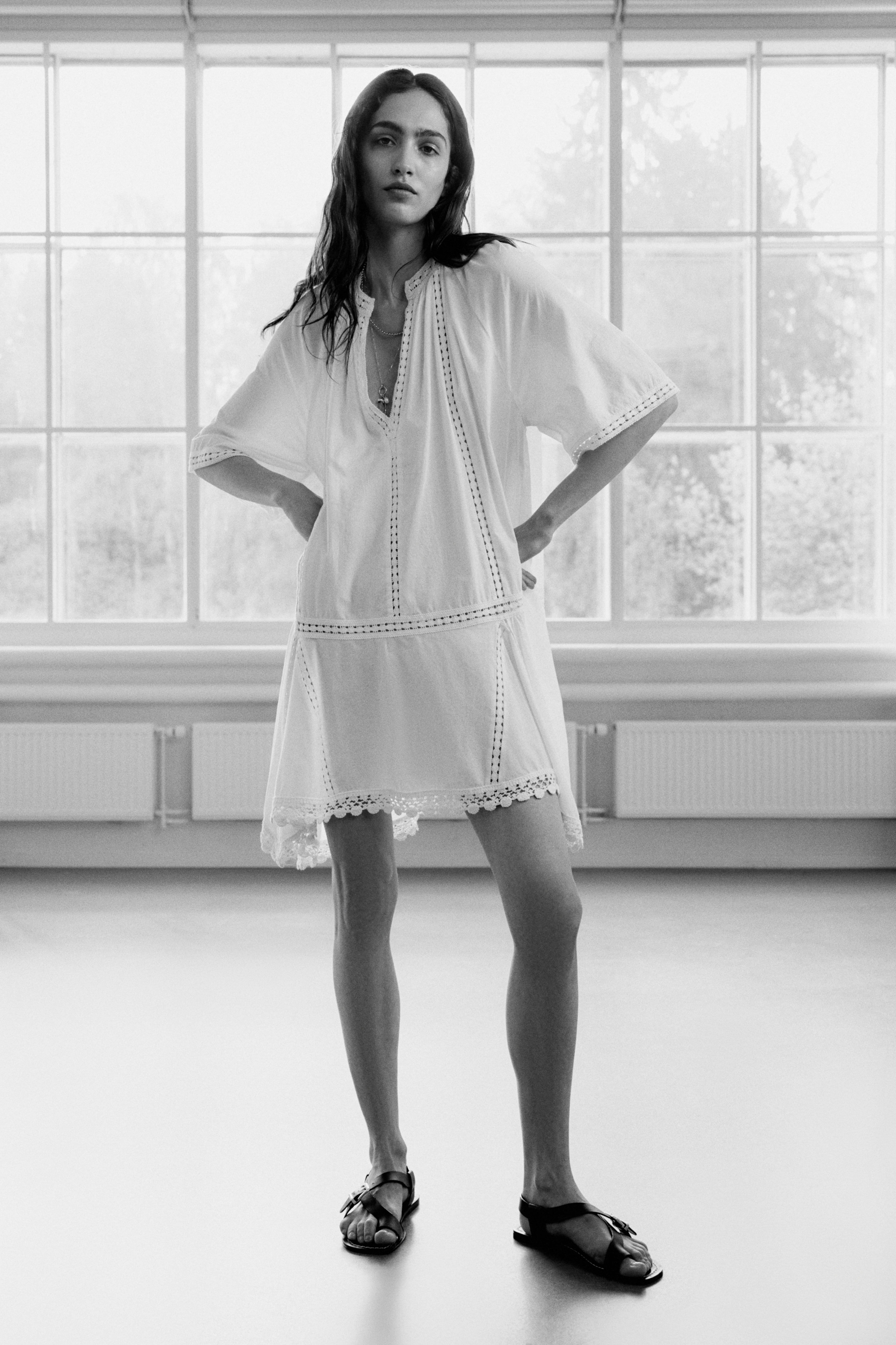 Lace-Inset Cotton Dress