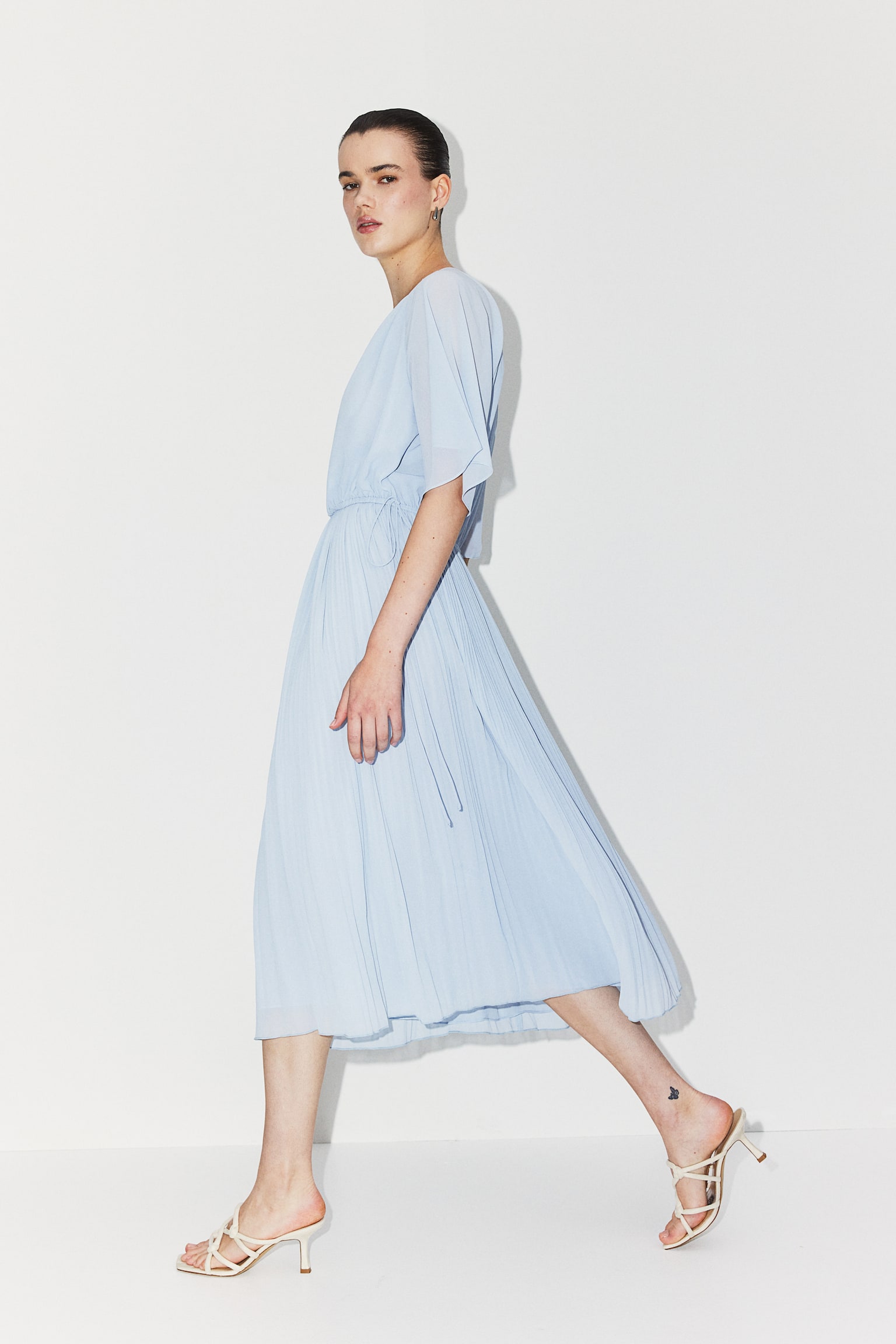 MAMA Pleated Nursing Dress - Light blue/Light pink - 1