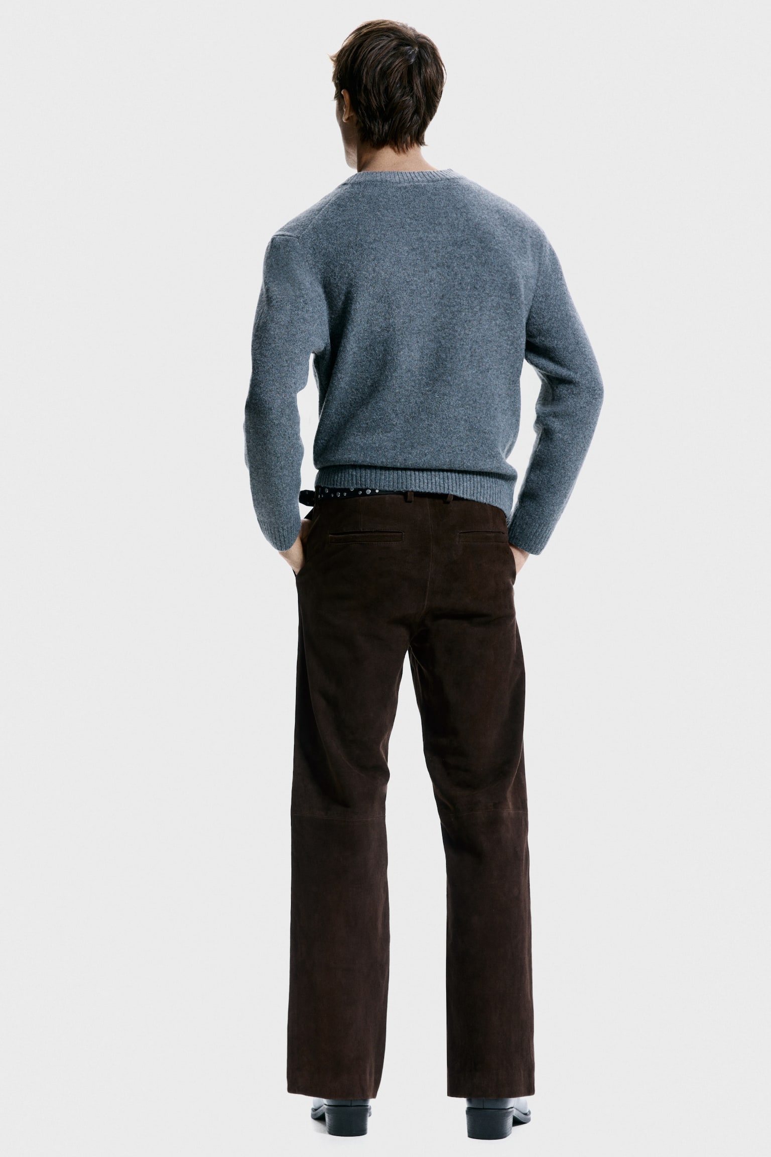 Relaxed Fit Suede trousers - Dark brown - 7