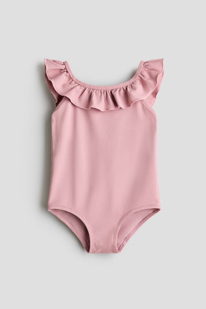 Maillot de bain volanté - Rose/Bleu/rayures blanches - 1
