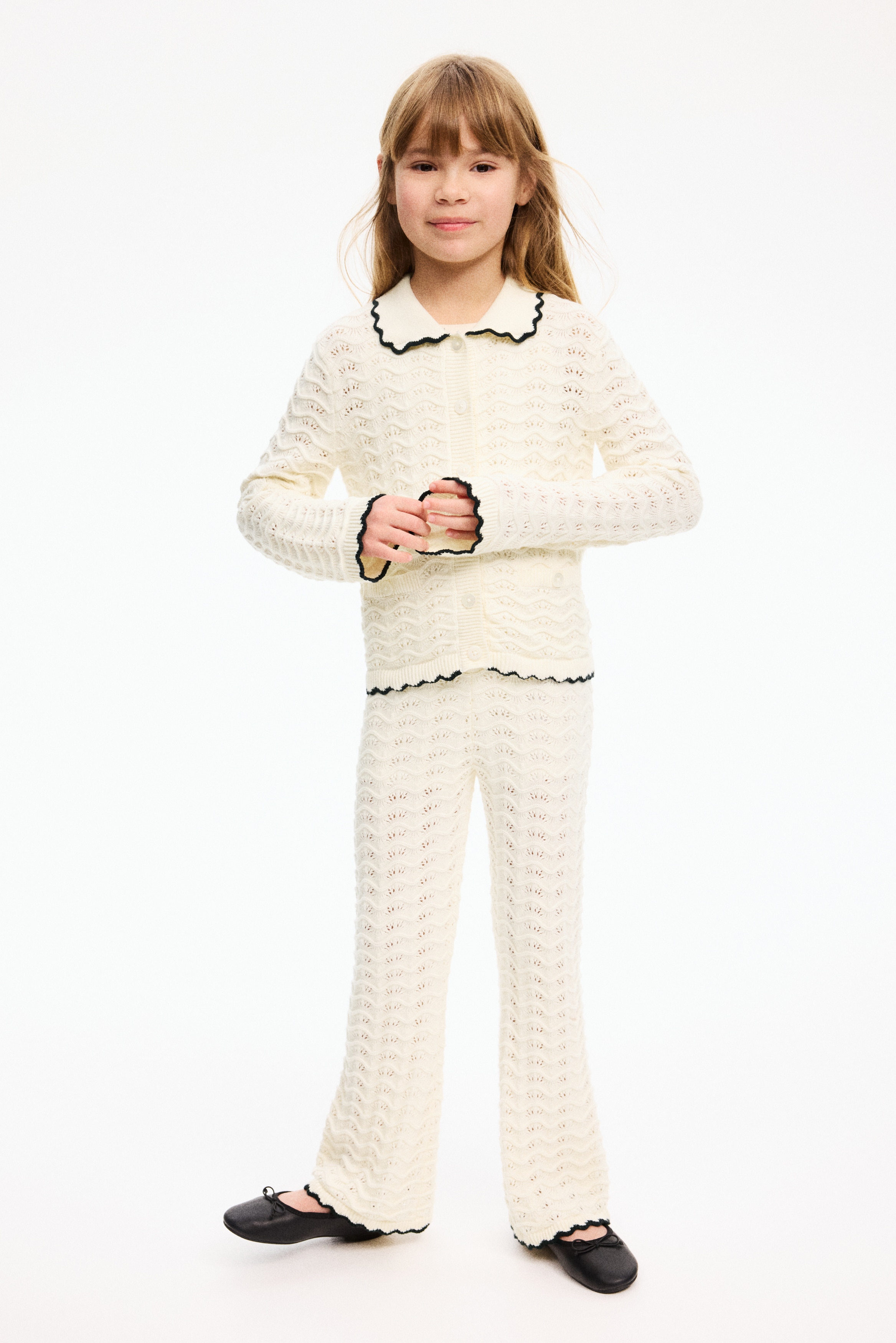 2-Piece Crochet-Look Cotton Set - Cream