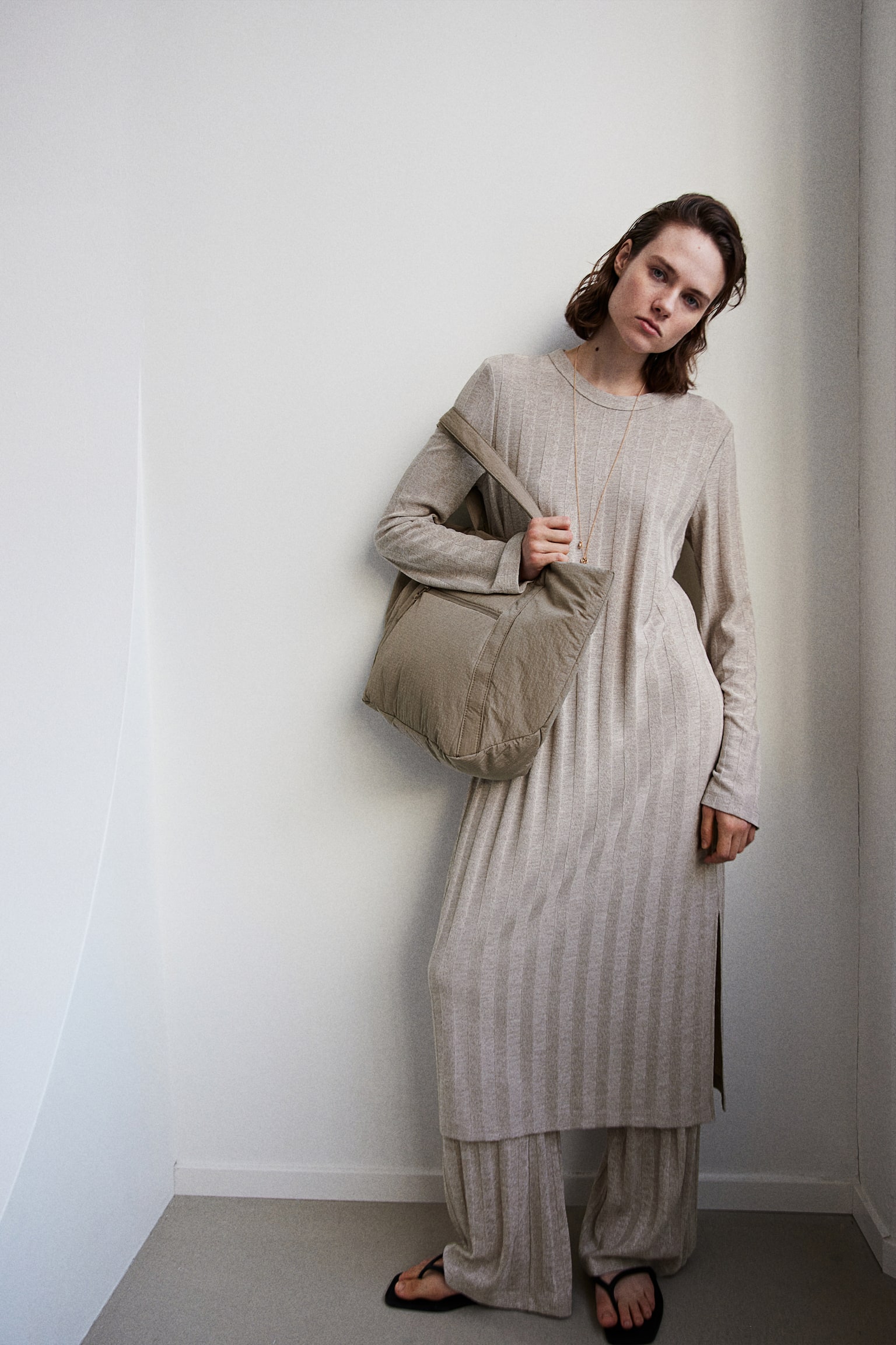 Rib-knit dress - Light beige - 3