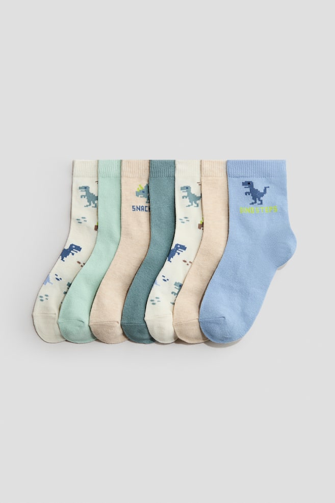 7-pack Socks - Light blue/dinosaur/Dark green/sports balls/Blue/race cars/Navy blue/dinosaurs/Light gray melange/vehicles/Blue/dinosaurs/Dark blue/burgers - 1
