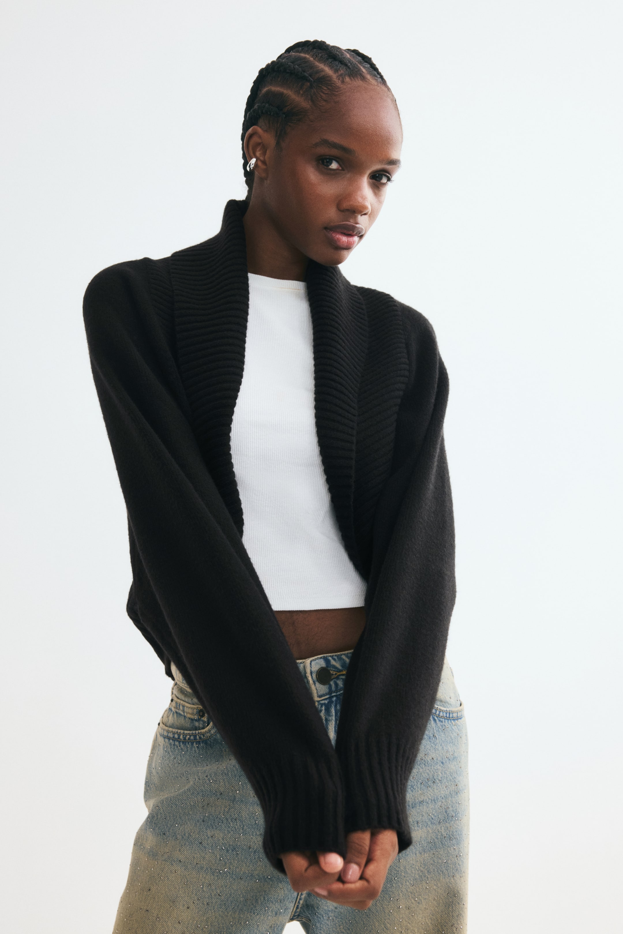 View larger image: Shawl-collar throw-on cardigan - Black - Ladies | H&M 1