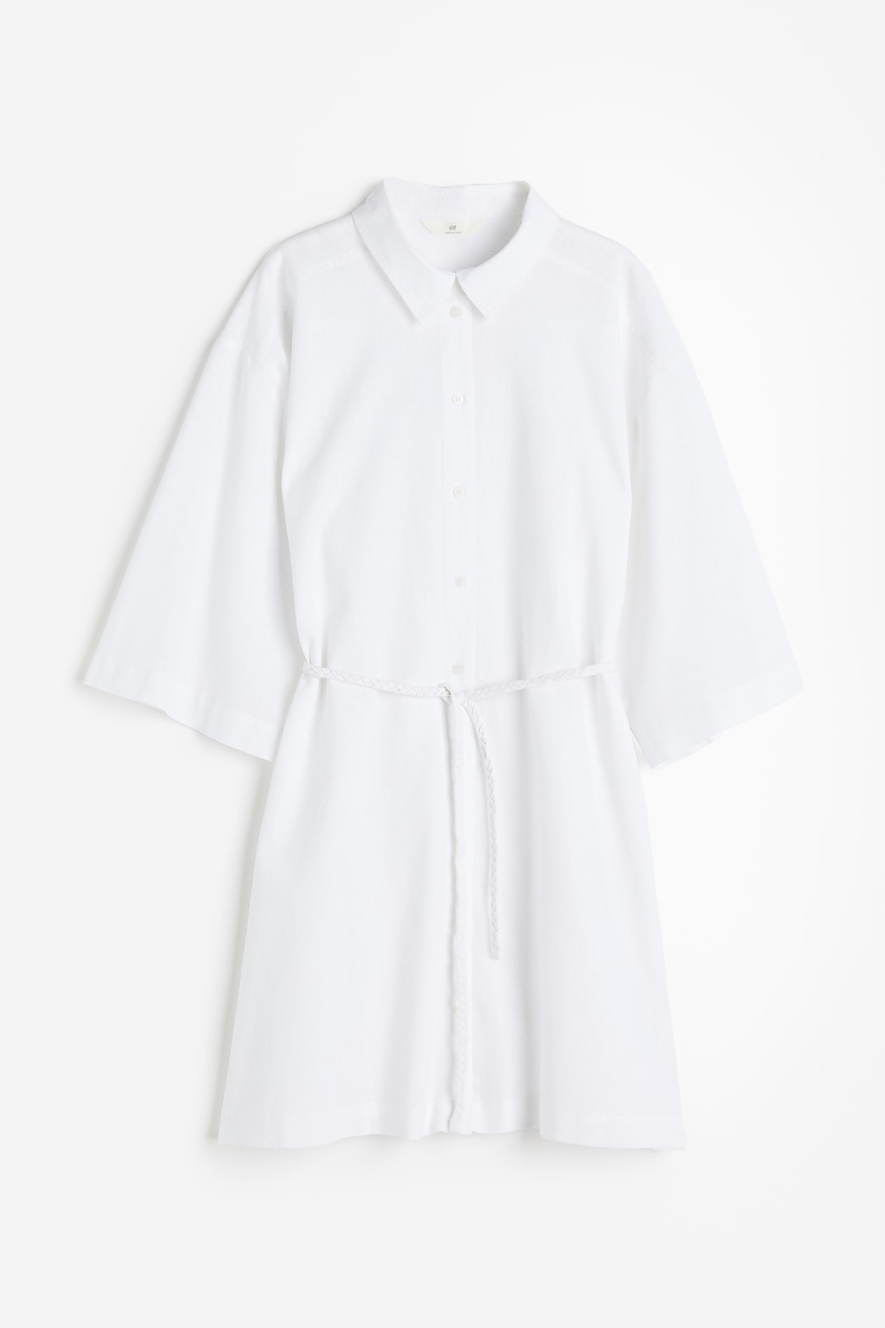 h&m white linen shirt dress Johanna Ortiz x H&M White 100% Linen Shirt Dress Long Sleeve Belted Medium NEW