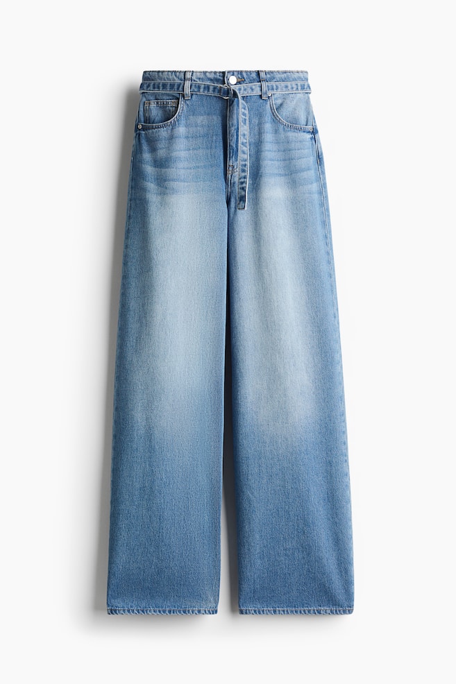 Jean large avec ceinture - Bleu denim clair/Blanc - 1