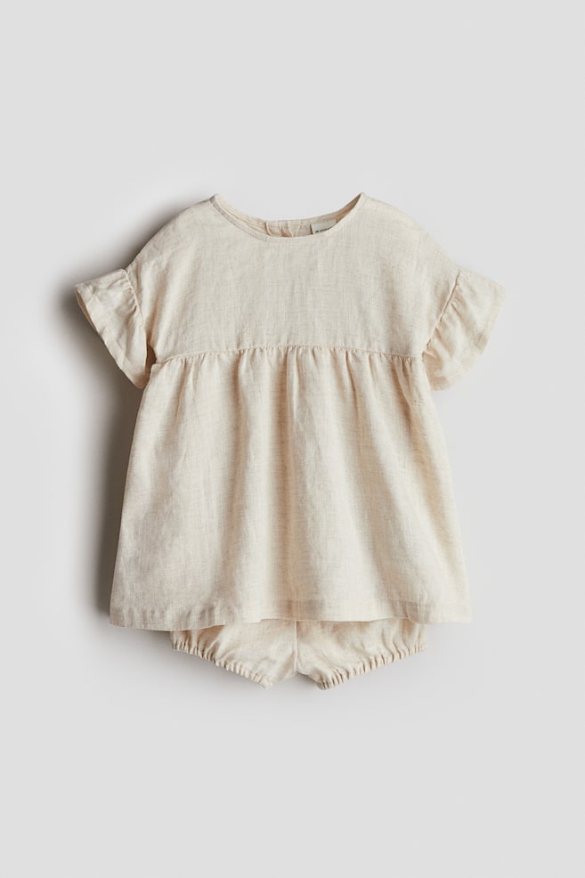 Conjunto de vestido y braga abullonada de lino - Beige claro - 1